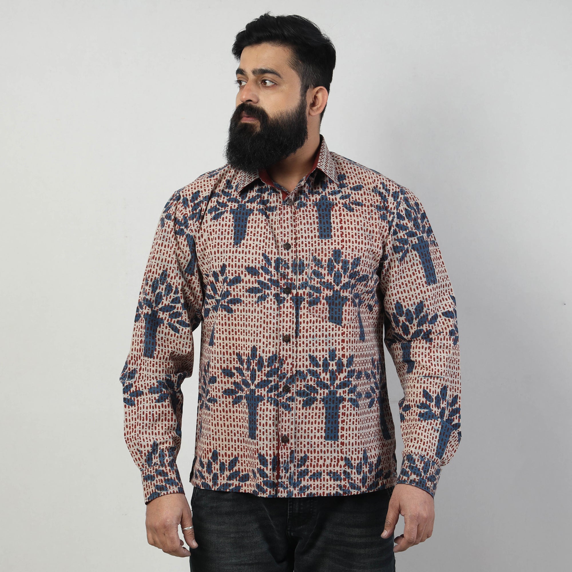 BINDAAS UNLIMITED Blue - Bindaas Block Art Printed Cotton Men Full Sleeve Shirt