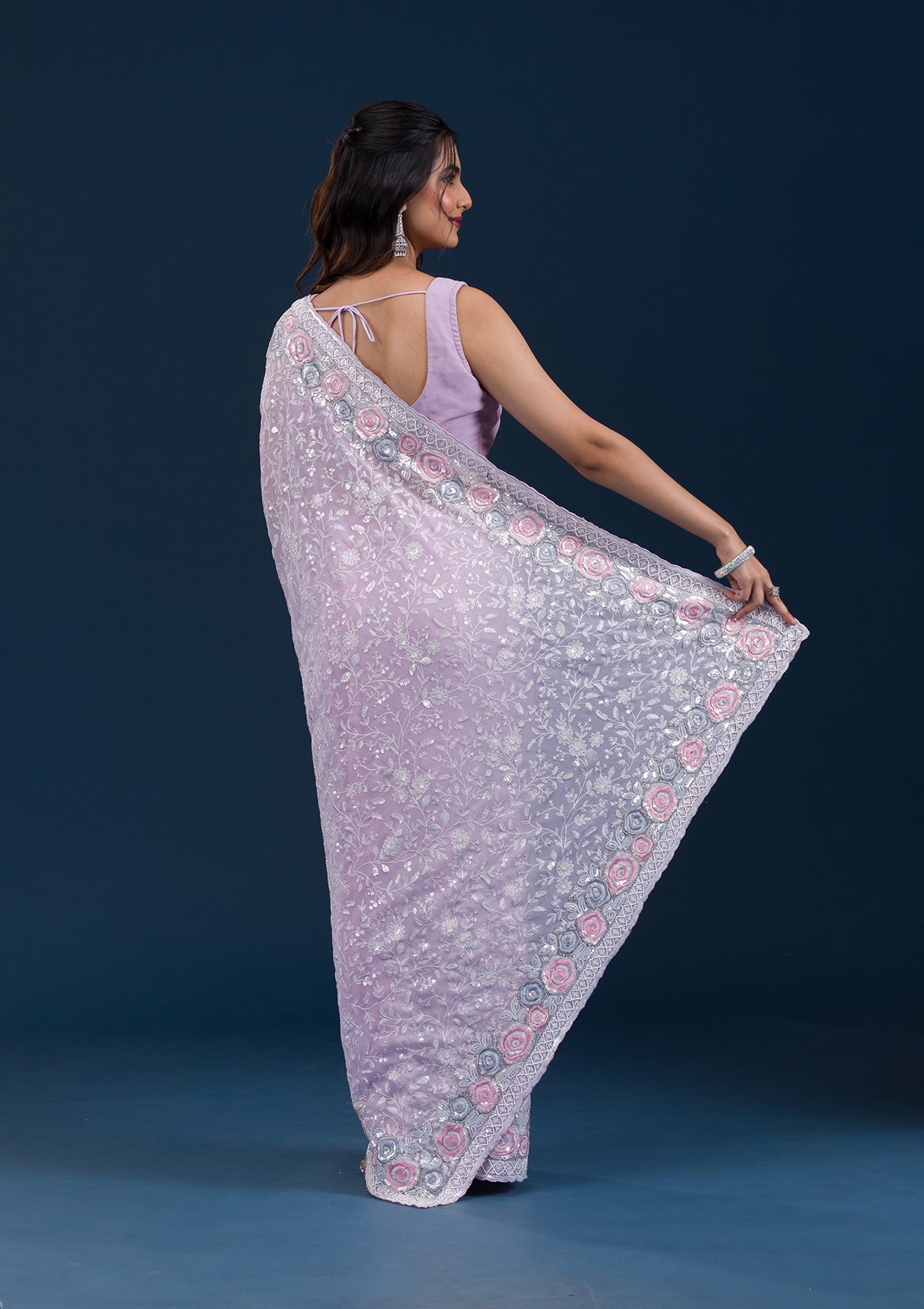 Koskii Lavender Zariwork Georgette Saree – Women's - view 2