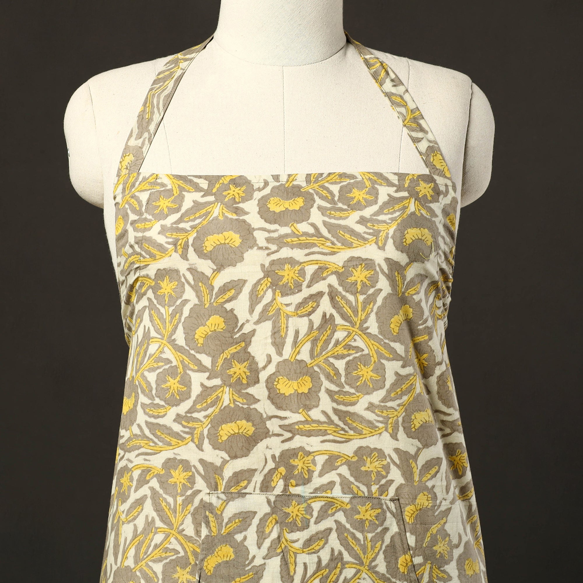 JALPARI Beige - Bagru Block Print Cotton Apron with Pocket 19 - view 2