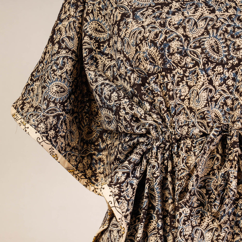 CHUTNEY CRAFT STUDIO Black - Block Print Cotton Kalamkari Kaftan with Tie-Up Waist (Medium) - view 2