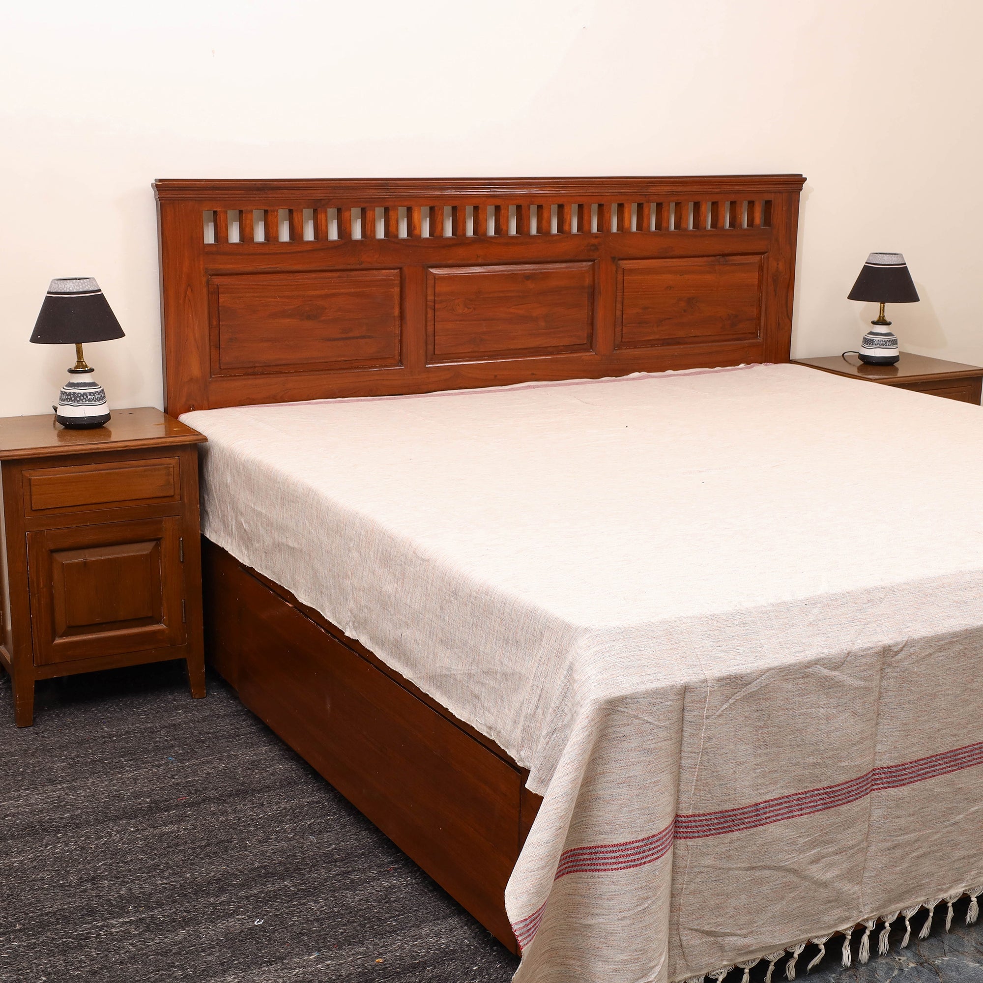 GWALIOR HANDLOOMS Beige - Plain Cotton Double Handloom Bed Cover (98 x 90 in) 22
