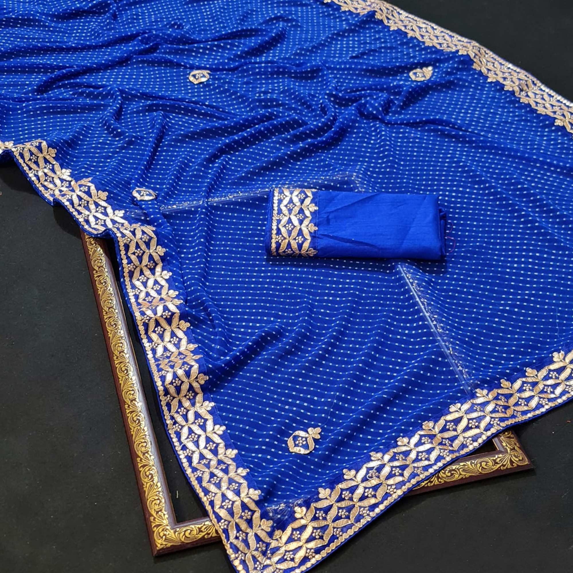 Peachmode Blue Stripe Printed Georgette Saree - view 3