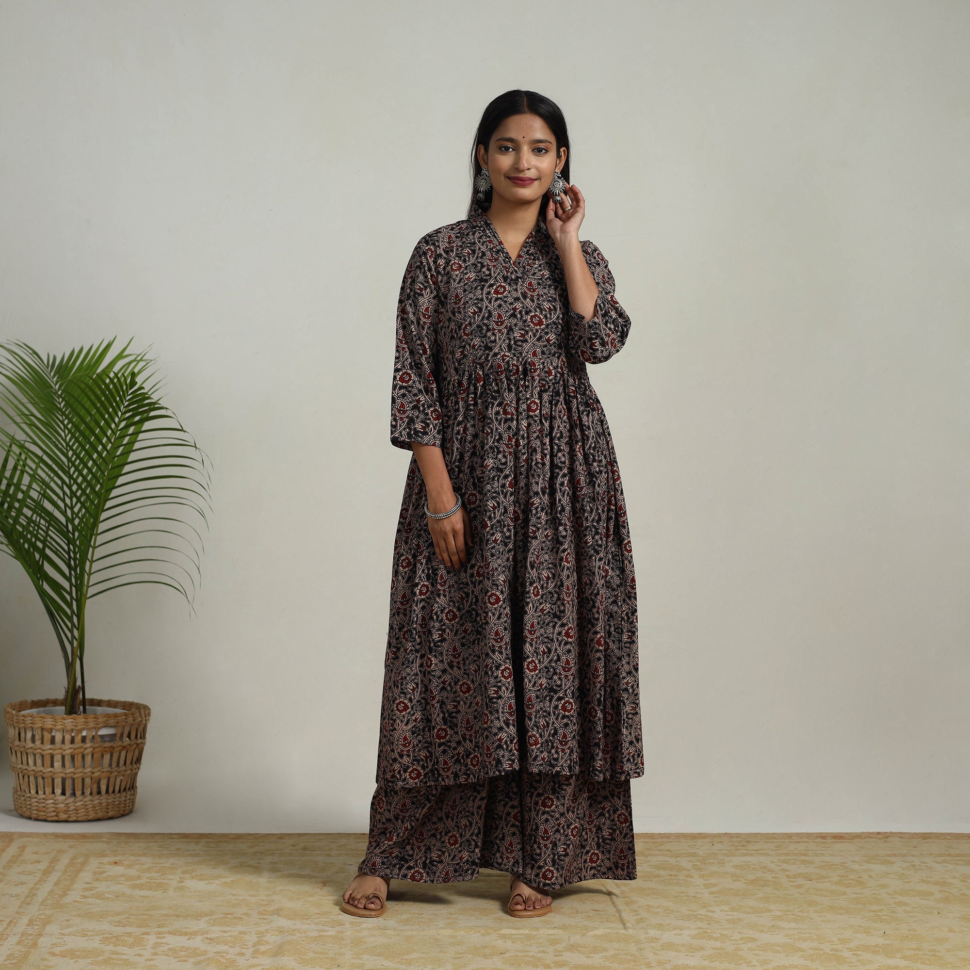 ITOKRI CASUALS Black - Flared Cotton Block Print Kalamkari Kurta Set 06 - view 4