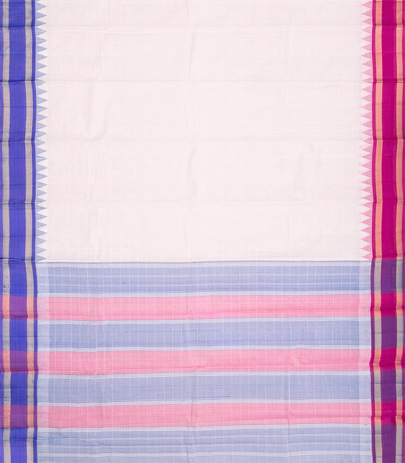 RmKV White Handloom Rasipuram Cotton Saree WIth Contrast Ganga Jamuna Silk Border-White - view 2