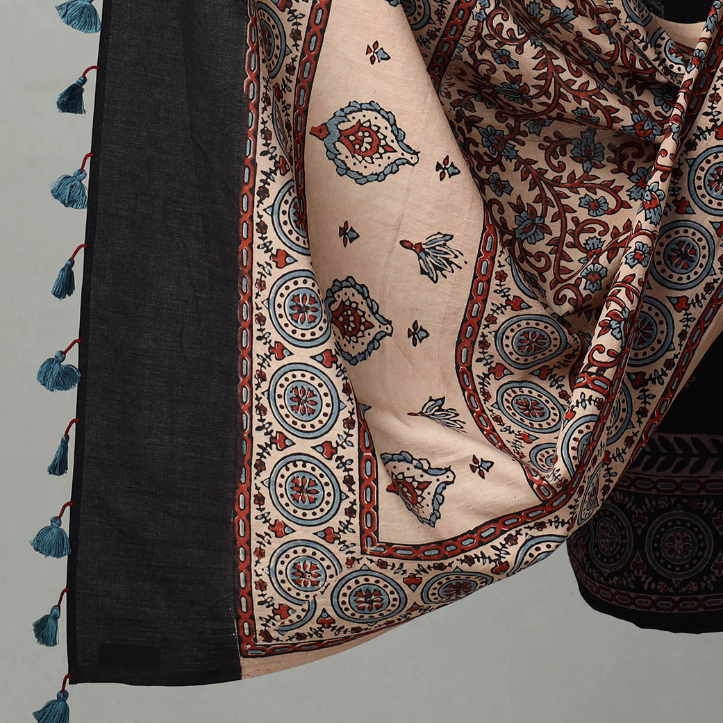 AJRAKH BY JABBAR KHATRI Black - Hand Block Print Cotton 3pc Ajrakh Dress Material 14 - view 4