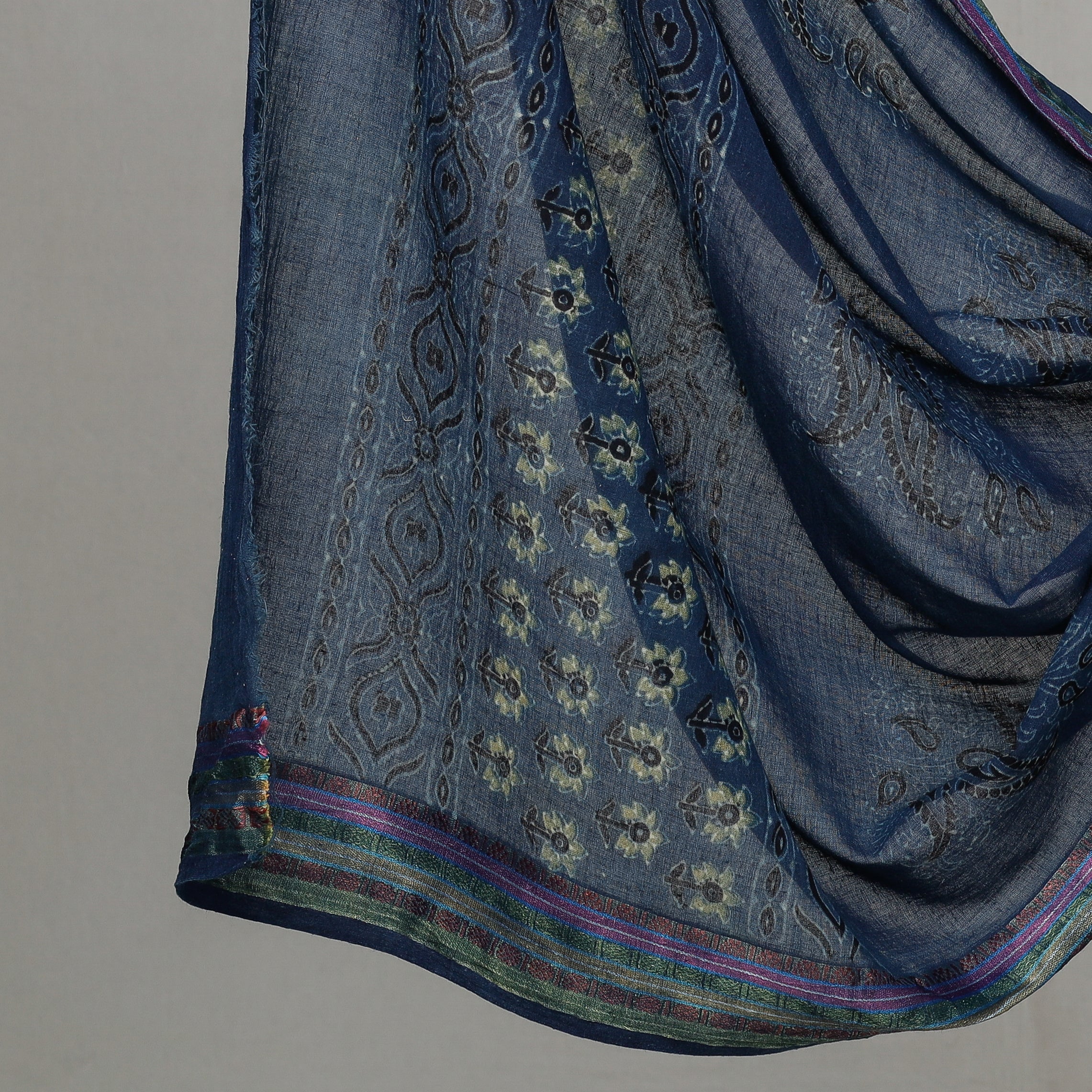 KACHCHH JI CHHAAP Blue - 3pc Ajrakh Block Printed Cotton Suit Material Set - view 4
