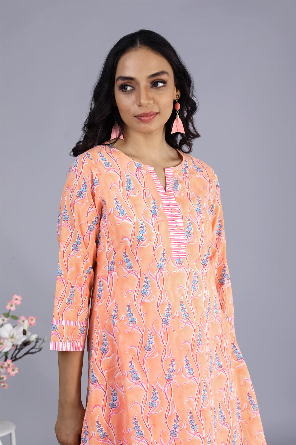 Kalanjali Ethnics Hand block printed kurti – Women's, Peach - view 2