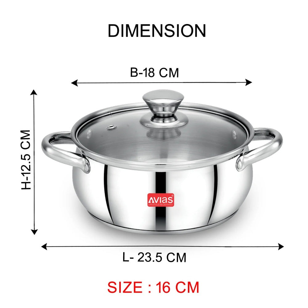 AVIAS Inox IB Stainless Steel Cookpot With Glass Lid | Gas & Induction Compatible | Silver | 1 Pc - view 5