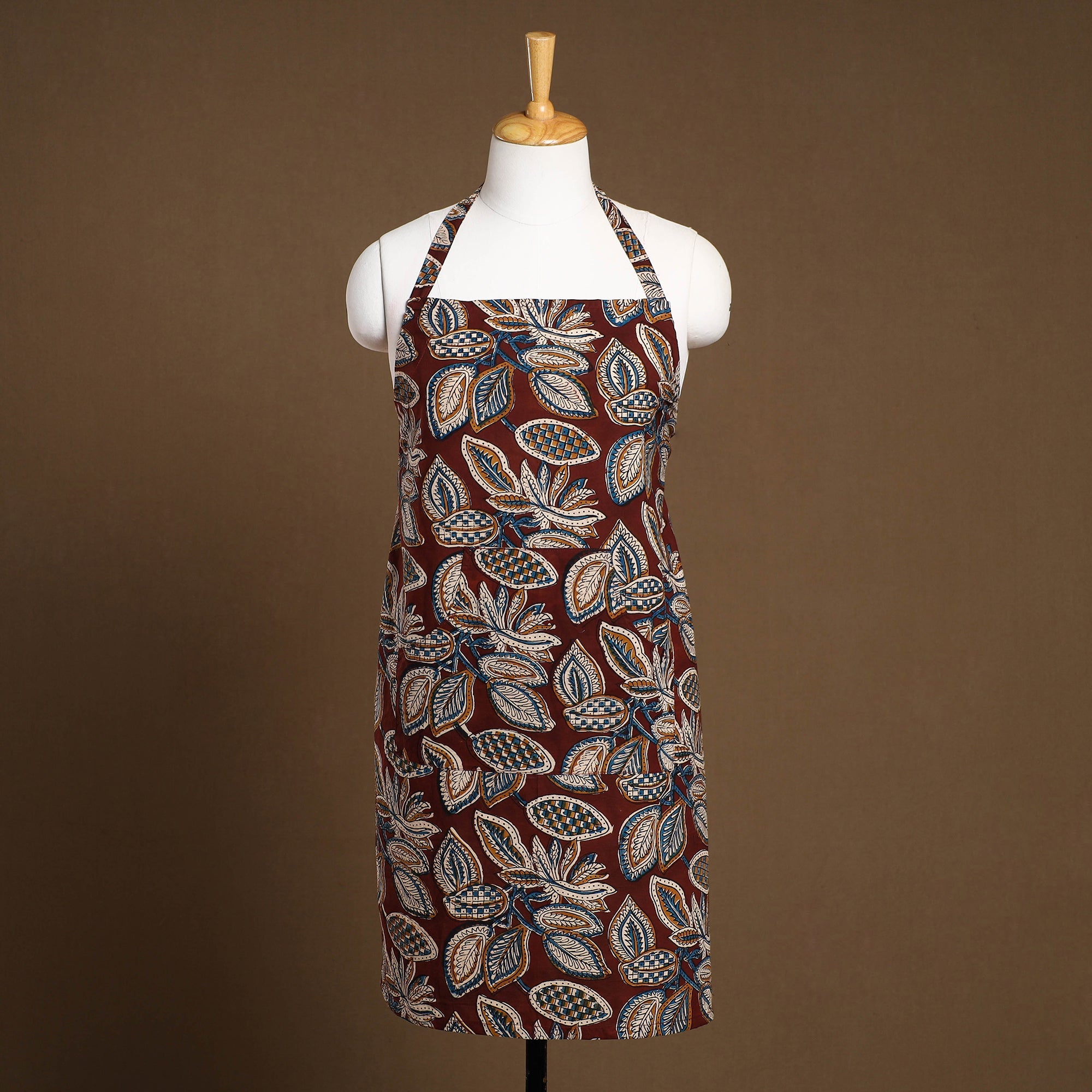 JALPARI Brown - Kalamkari Block Print Cotton Apron with Pocket 31