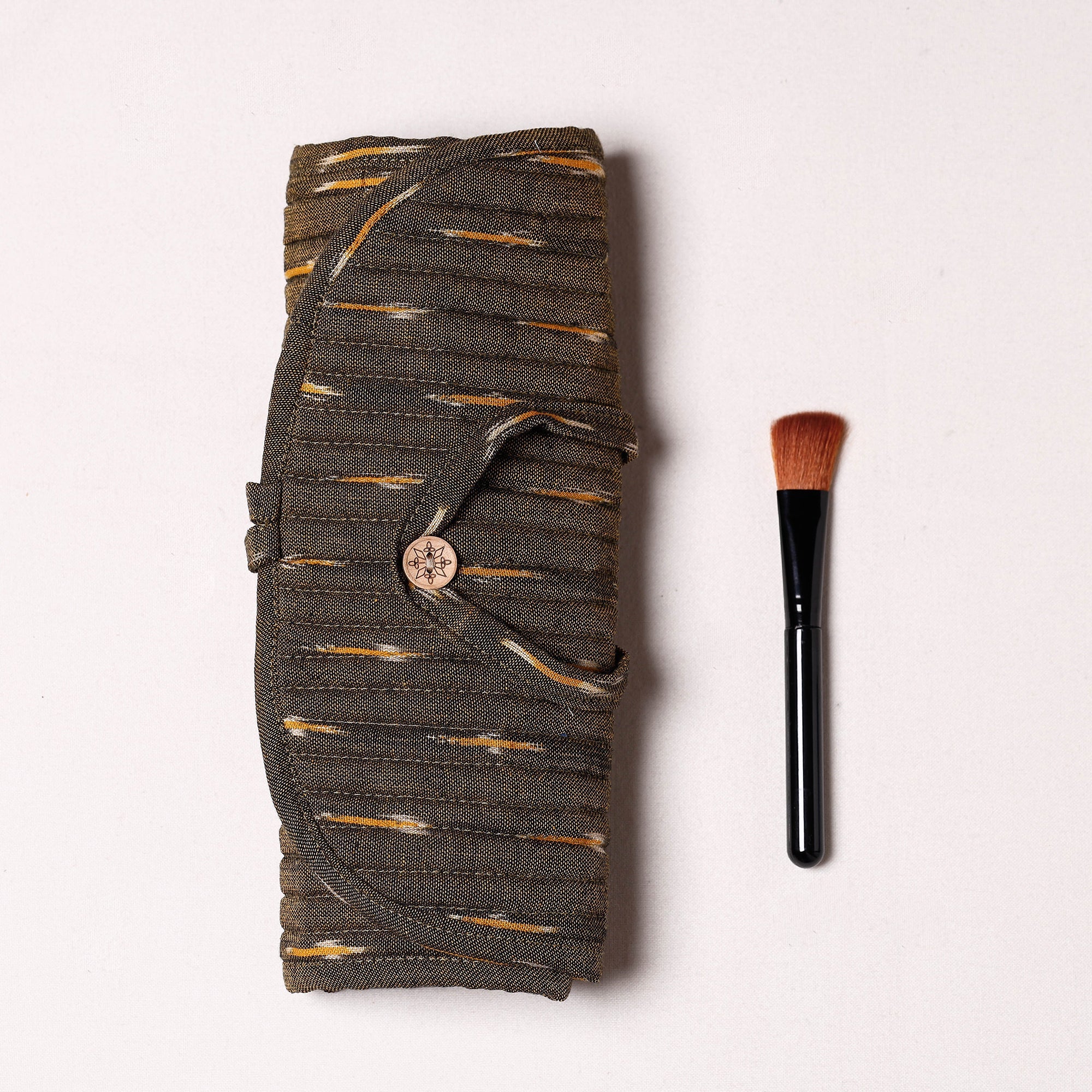 NOORI BAZAR Brown - Ikat Fabric Multipurpose Segmented Make-up Brush Wrap Pouch/Case - view 2