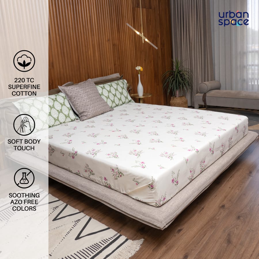 Urban Space -Home Furnishing Store Fitted King Size Cotton Bedsheet - Valley Pink - view 2