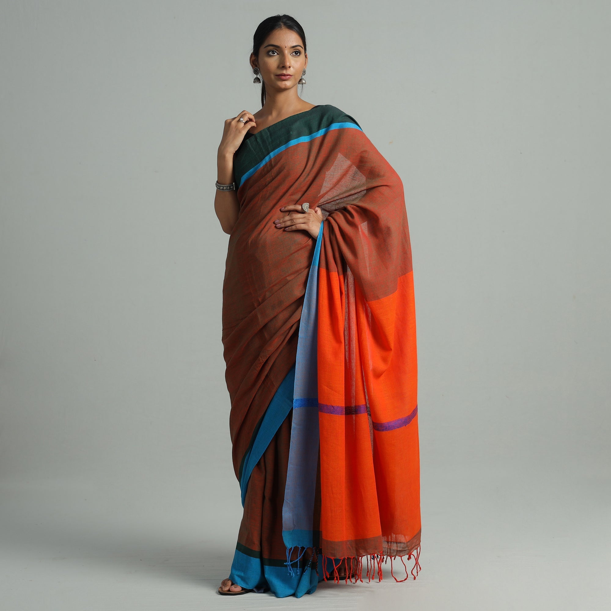 KHUSHBASH - HAPPY LOOM OF EAST Brown - Bishnupur Pure Cotton Saree from Bengal 01