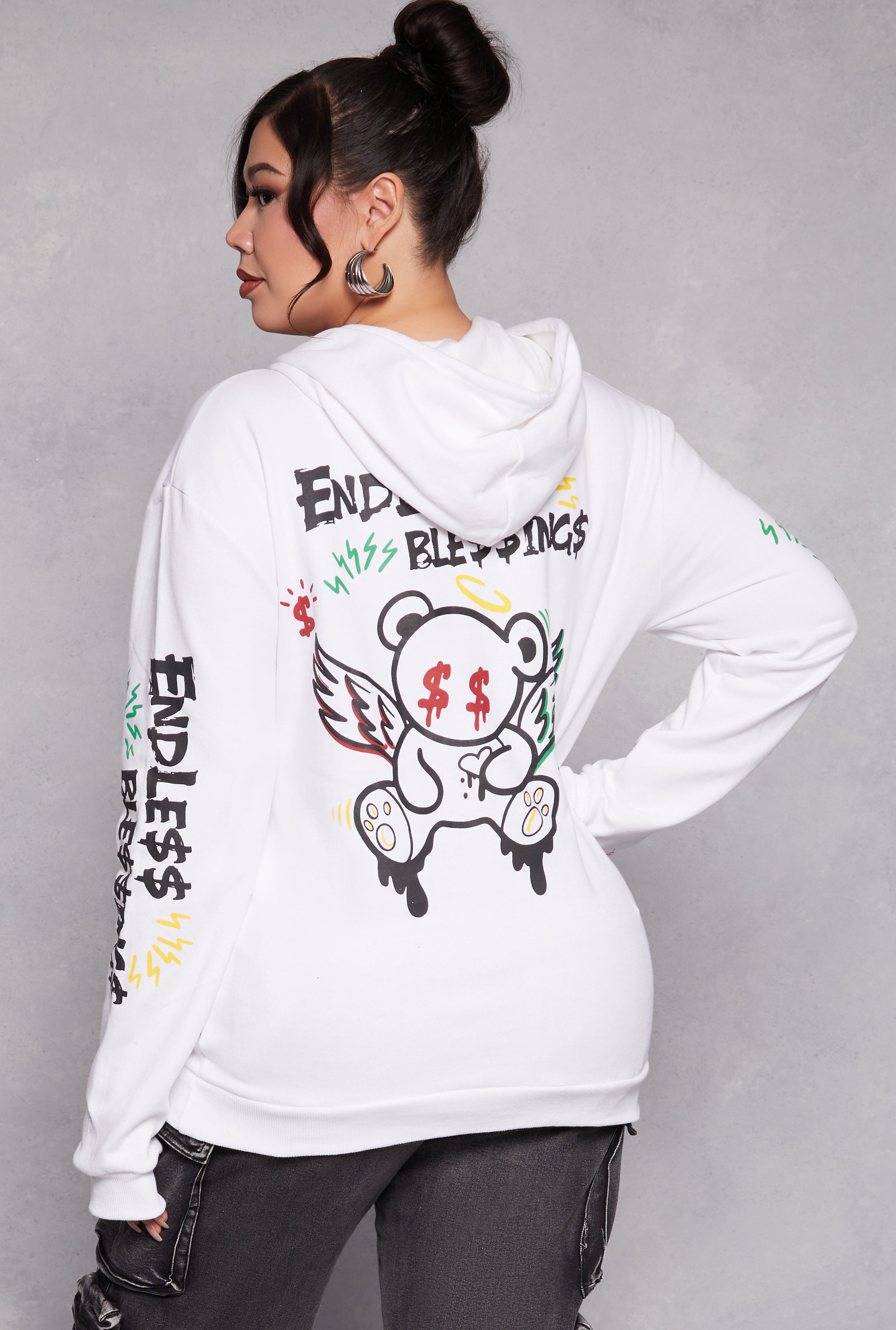 Rainbow Shops Plus Size Endless Blessings Graphic Pullover Hoodie