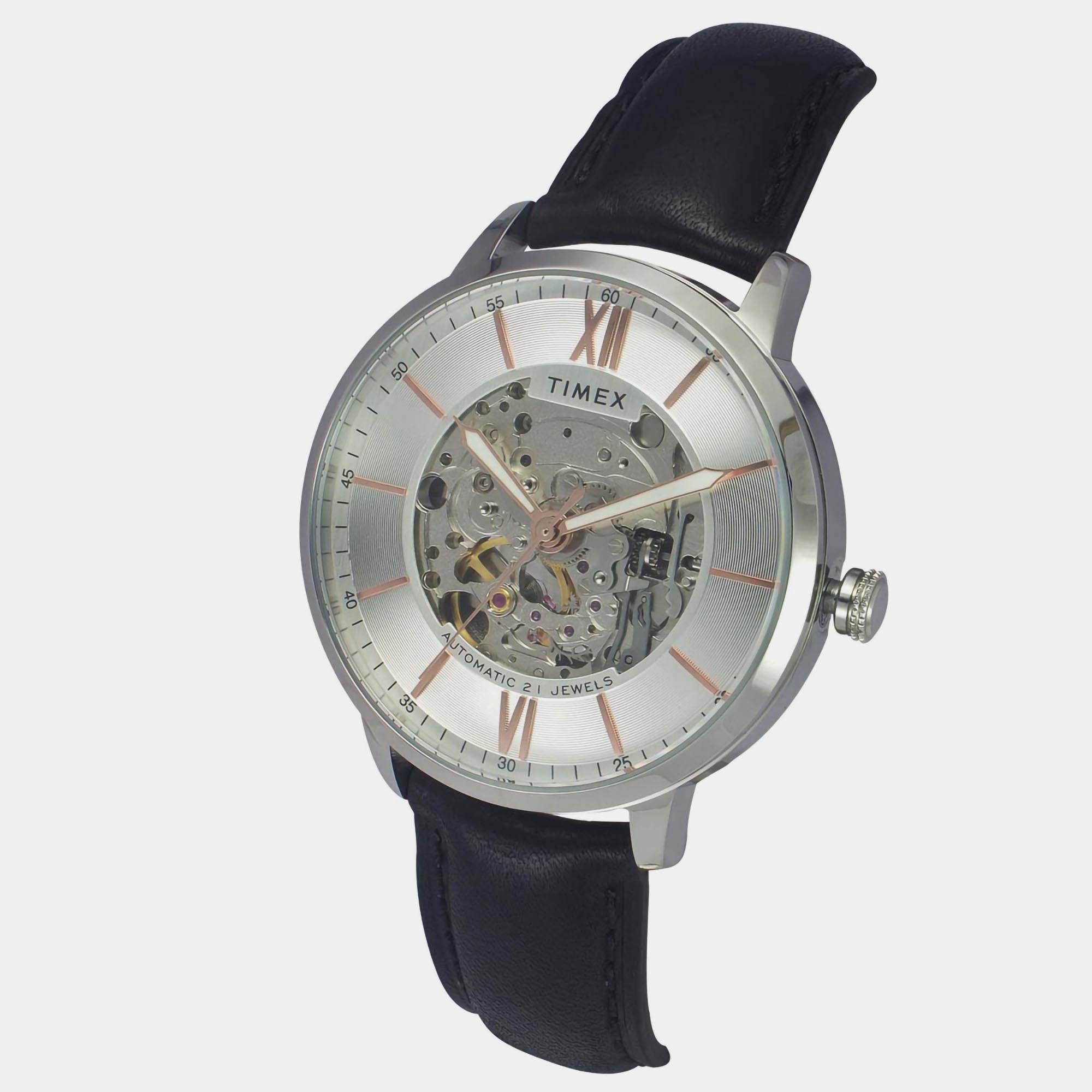 Timex E Class Men Automatic Silver Dial Analog Leather Watch TWEG23500 - view 4