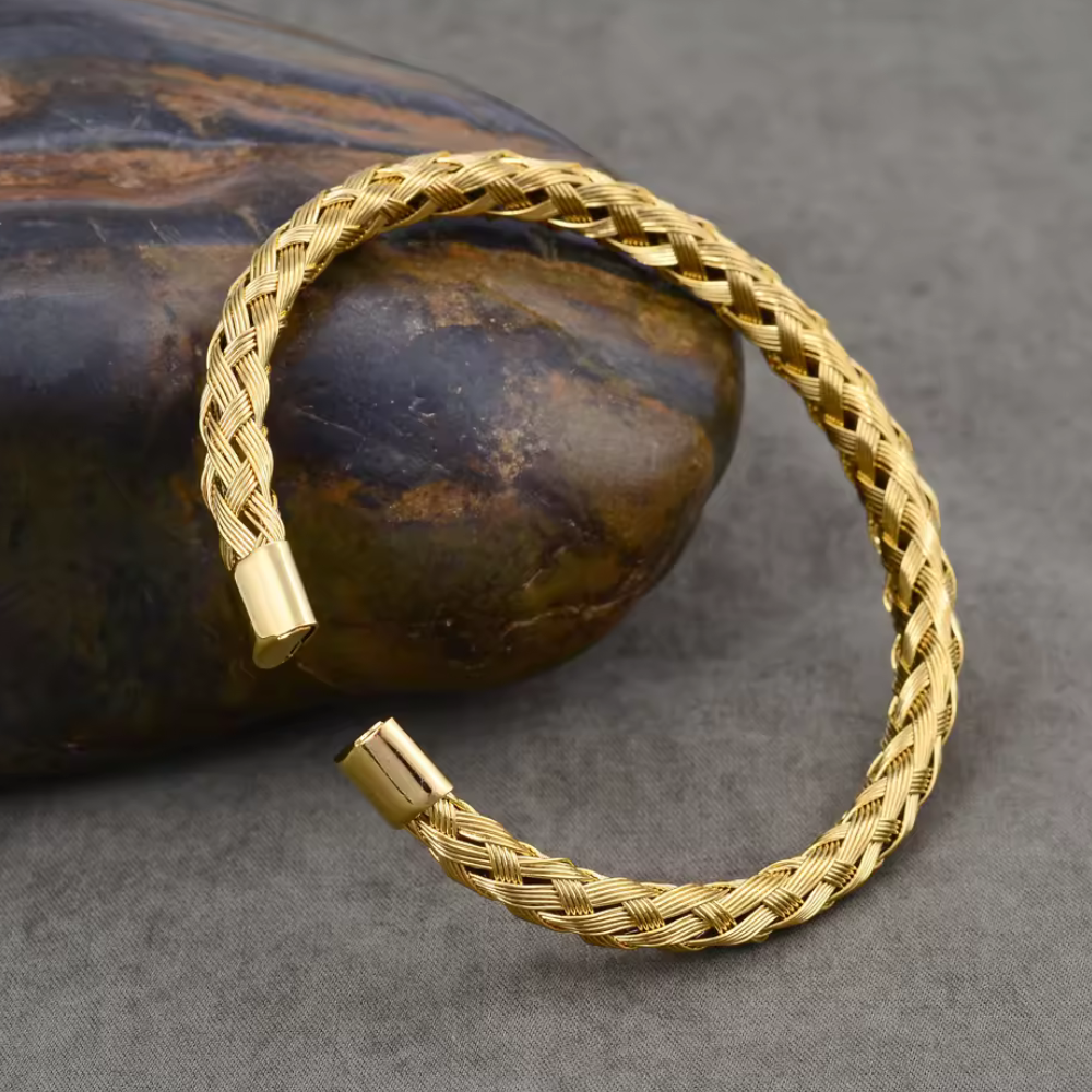 Branta Golden Weave Open Cuff Bracelet For Men - view 2