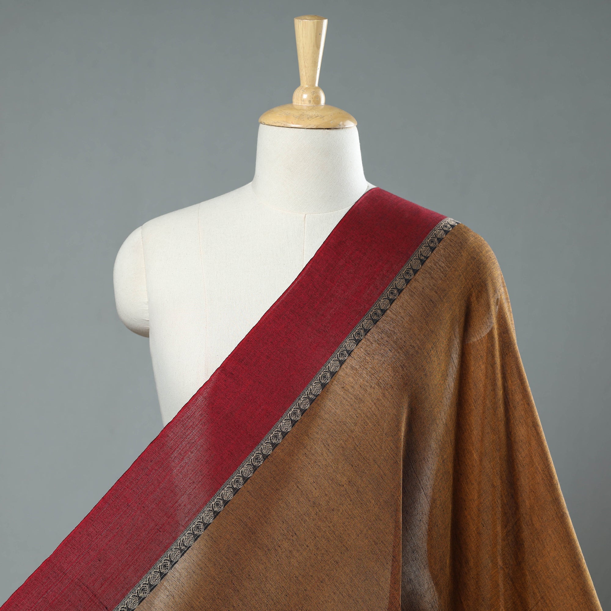 ITOKRI CRAFTS INITIATIVE Brown - Prewashed Dharwad Mercerised Cotton Thread Border Fabric 20