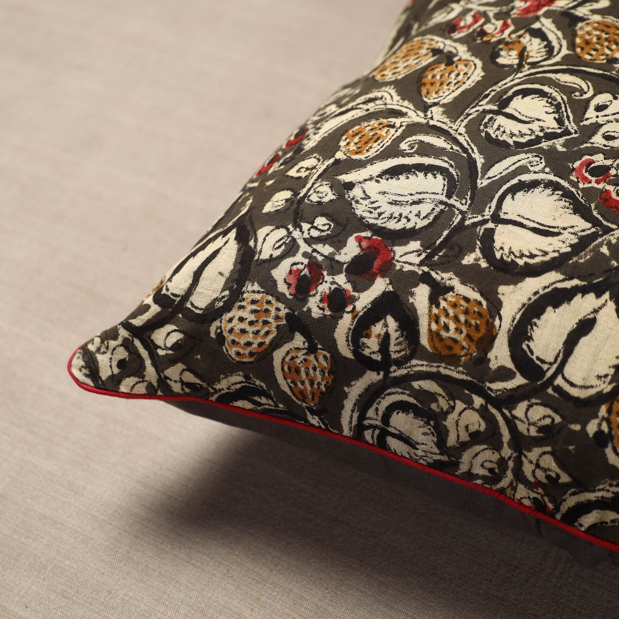 NOORI BAZAR Brown - Block Print Cotton Kalamkari Cushion Cover (16 x 16 in) - view 2