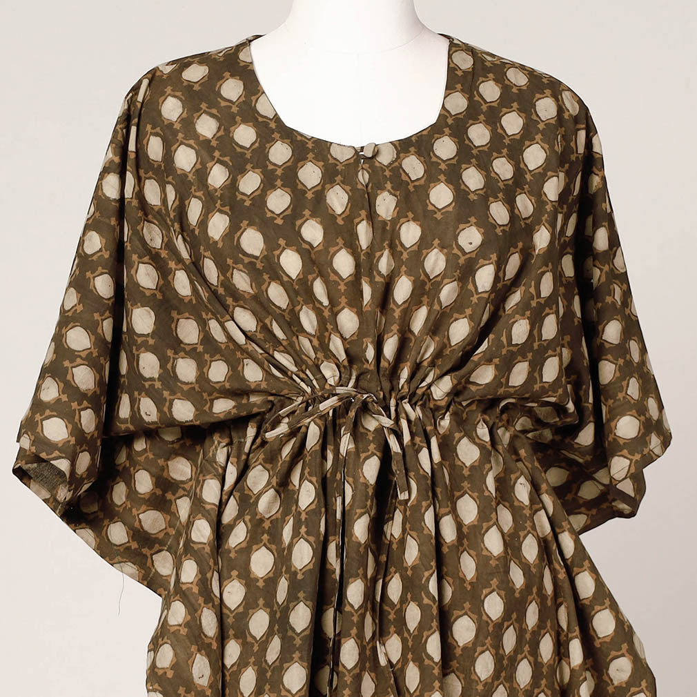 ITOKRI CASUALS Brown - Akola Block Printed Cotton Kaftan with Tie-Up Waist (Medium) - view 2