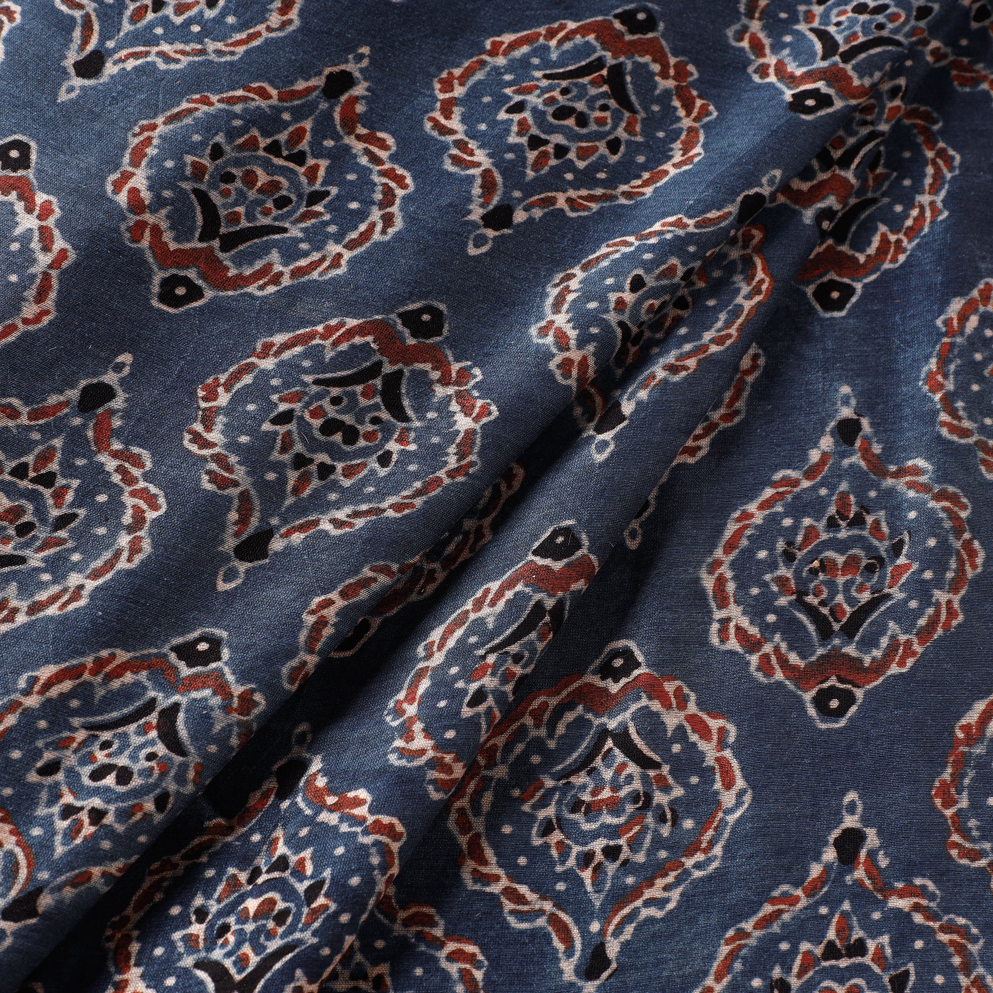 AJRAKH BY JABBAR KHATRI Blue - Ajrakh Block Printed Handloom Chanderi Silk Fabric - view 2