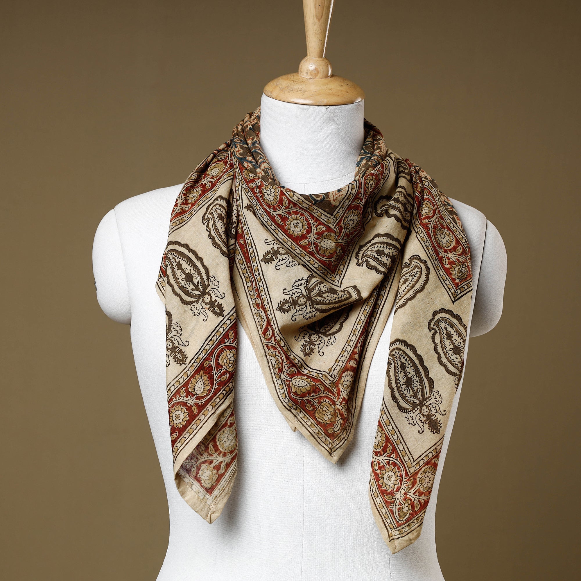 PITCHUKA SRINIVAS KALAMKARI PEDANA Brown - Original Pedana Kalamkari Block Printed Cotton Scarf