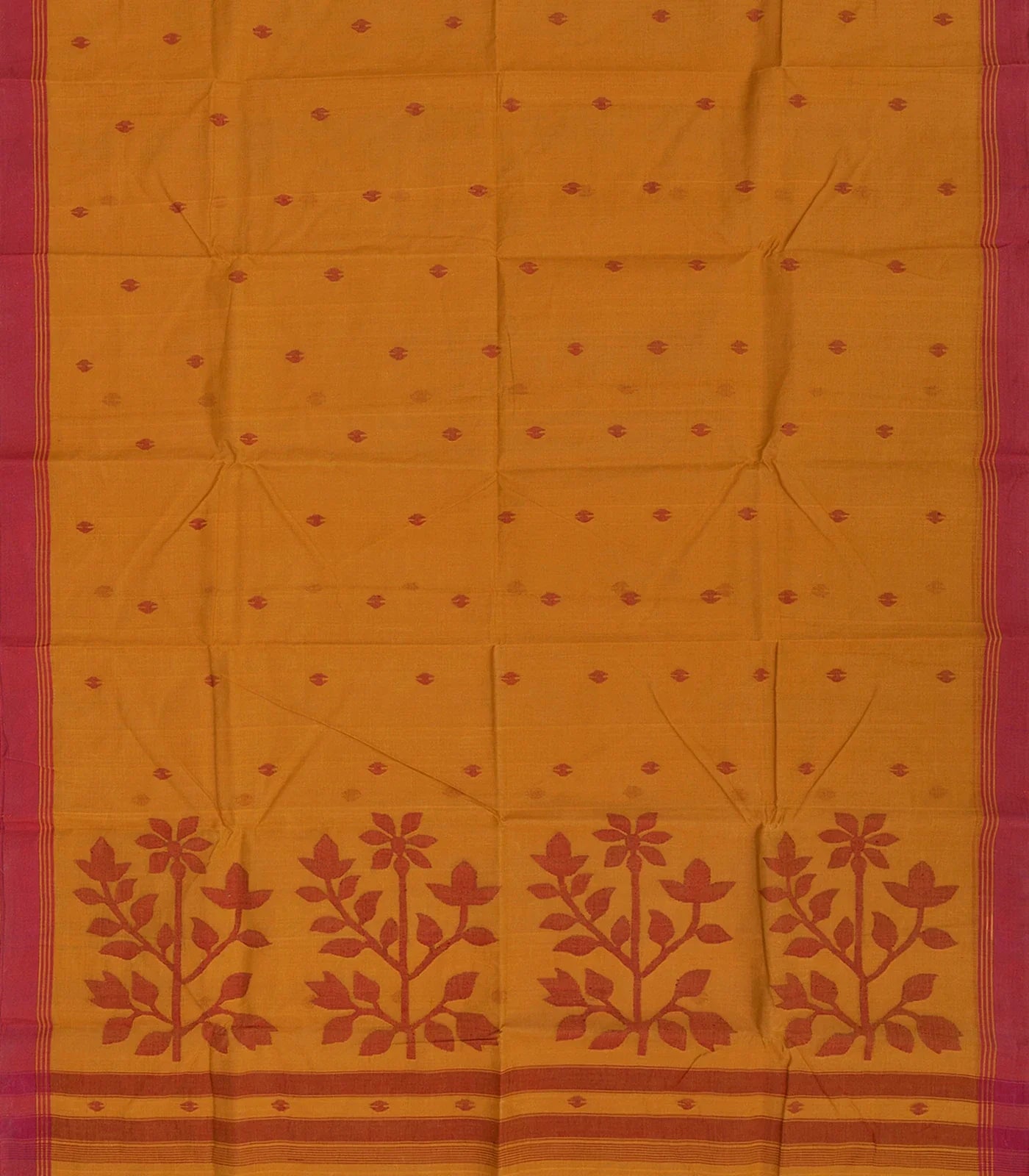 RmKV Mustard Handloom Dhakai Cotton Saree With Floral Pallu-Mustard - view 2