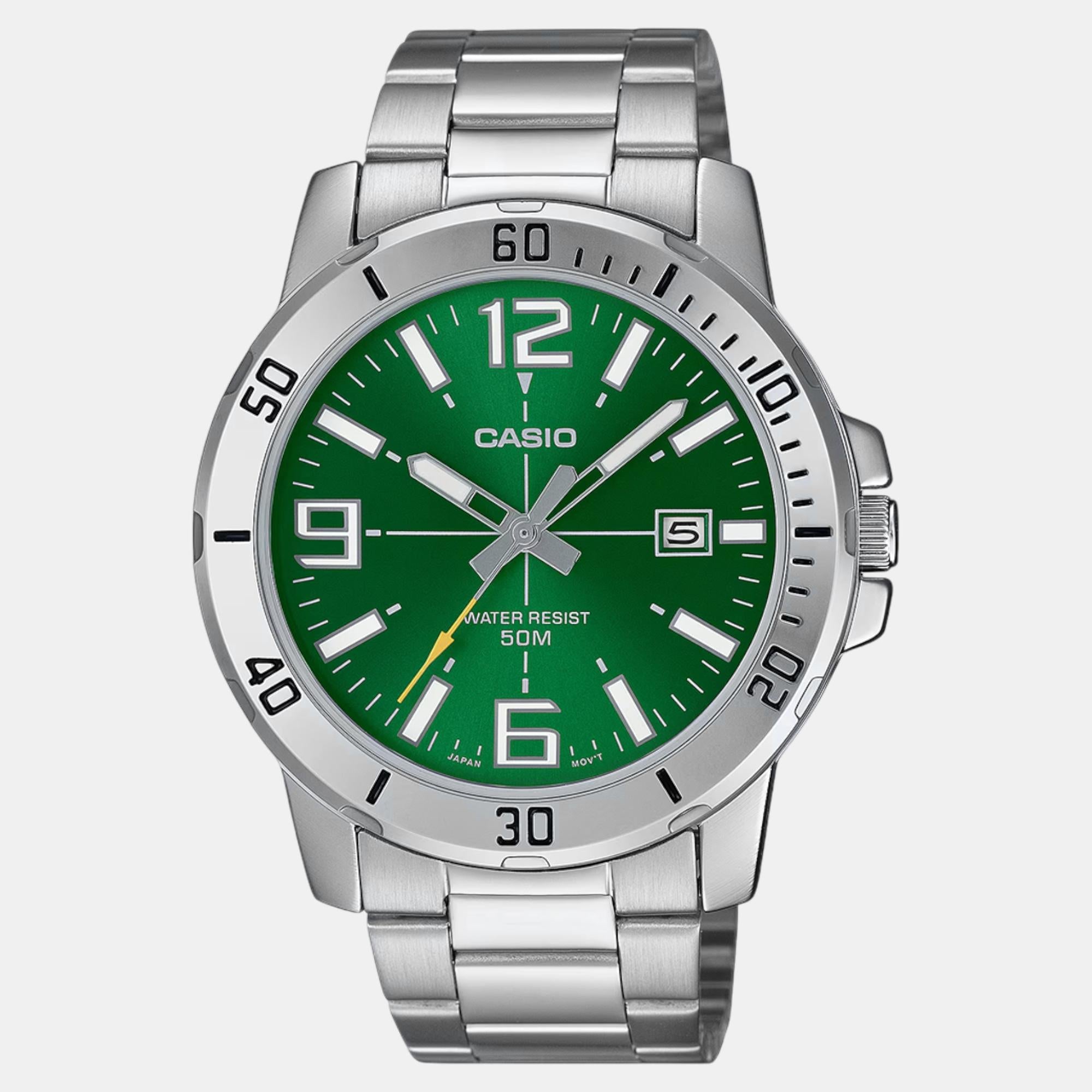 Casio Enticer Men Quartz Green Dial Analog Stainless Steel Watch A2335