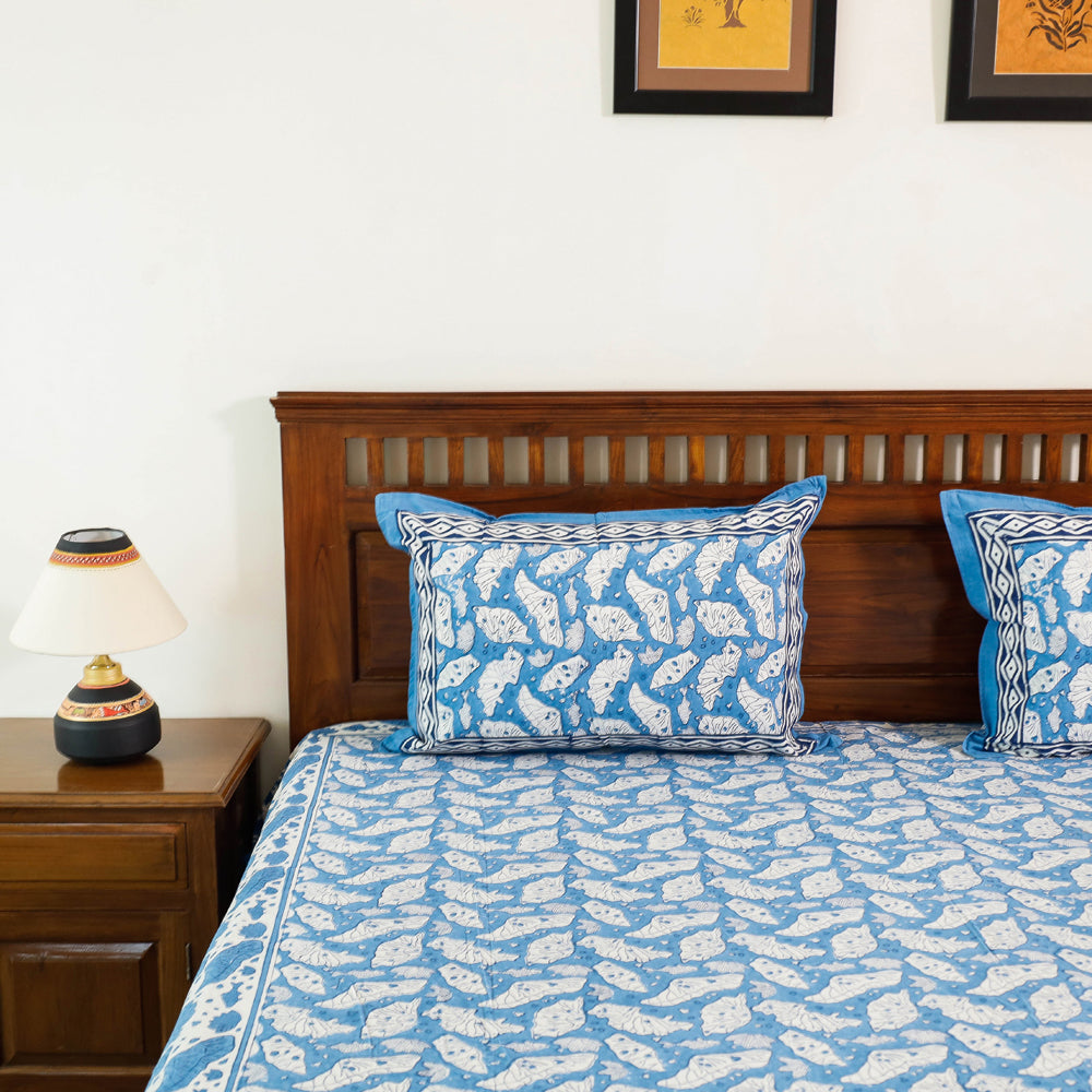 HAVELI CHRONICLES Blue - Block Print Cotton Double Sanganeri Bed Sheet - view 2