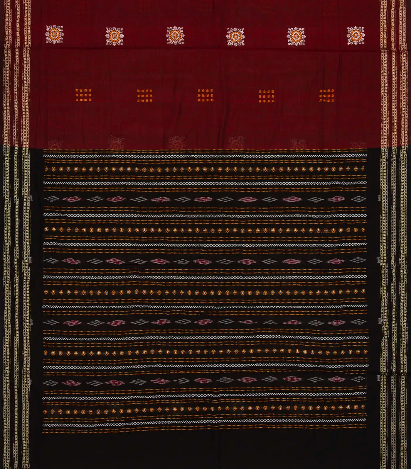 RmKV Maroon Handloom Orissa Cotton Saree With Tie & Dye Black Pallu - view 2