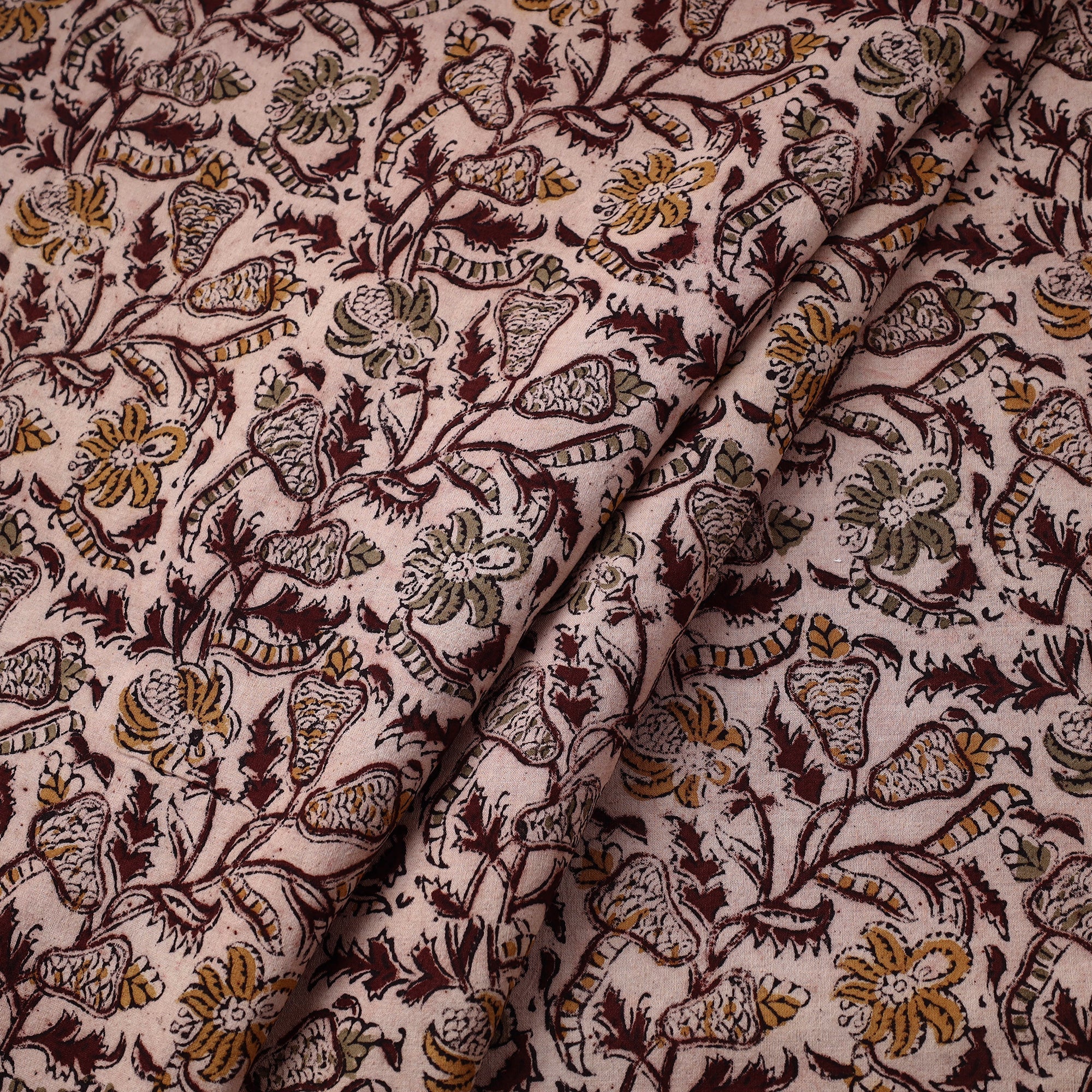 VENKATA BHANU KALAMKARI PEDANA Beige - Pedana Block Printed Cotton Kalamkari Fabric 14 - view 2