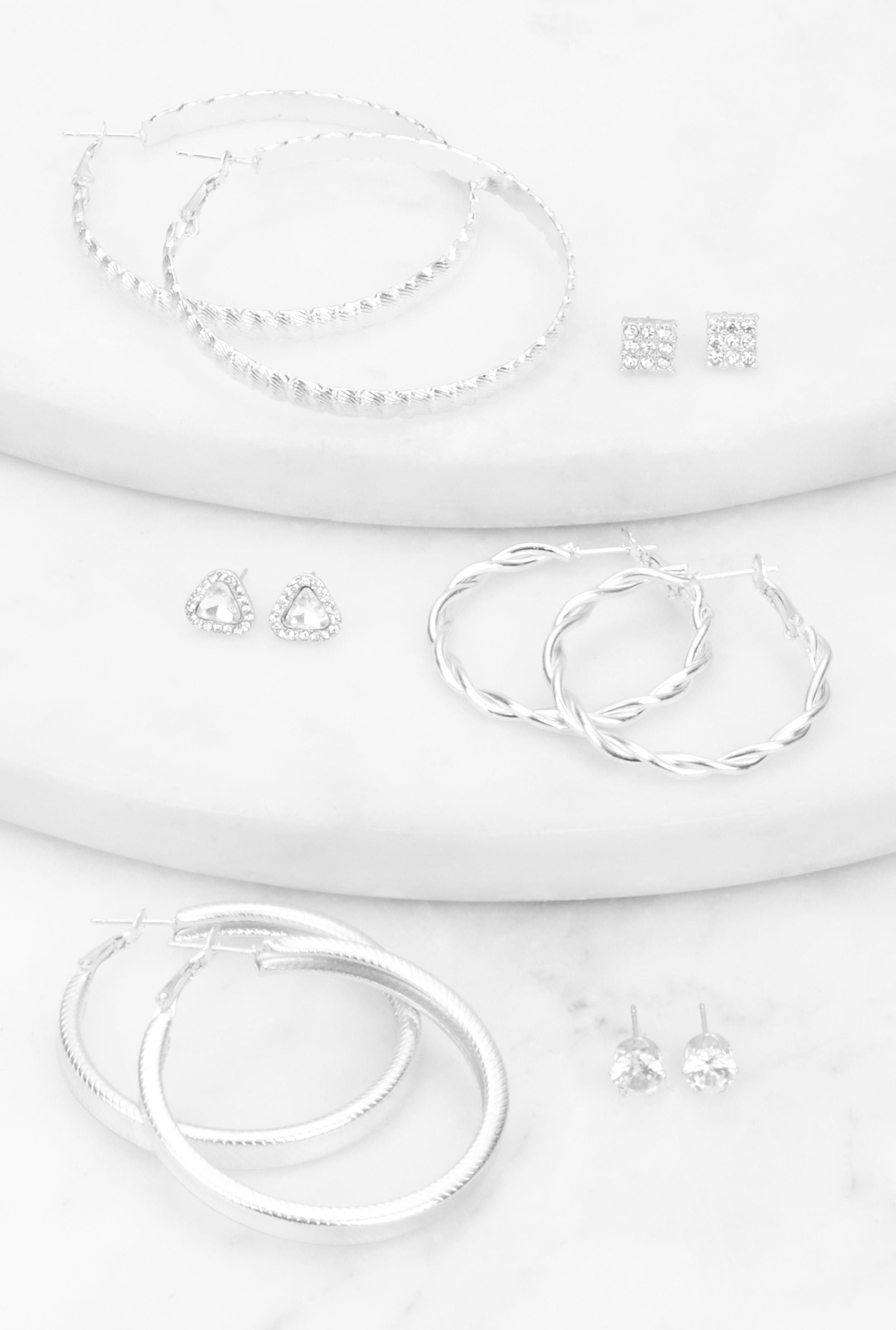 Rainbow Shops Cubic Zirconia Hoops and Stud Earrings Set of 6