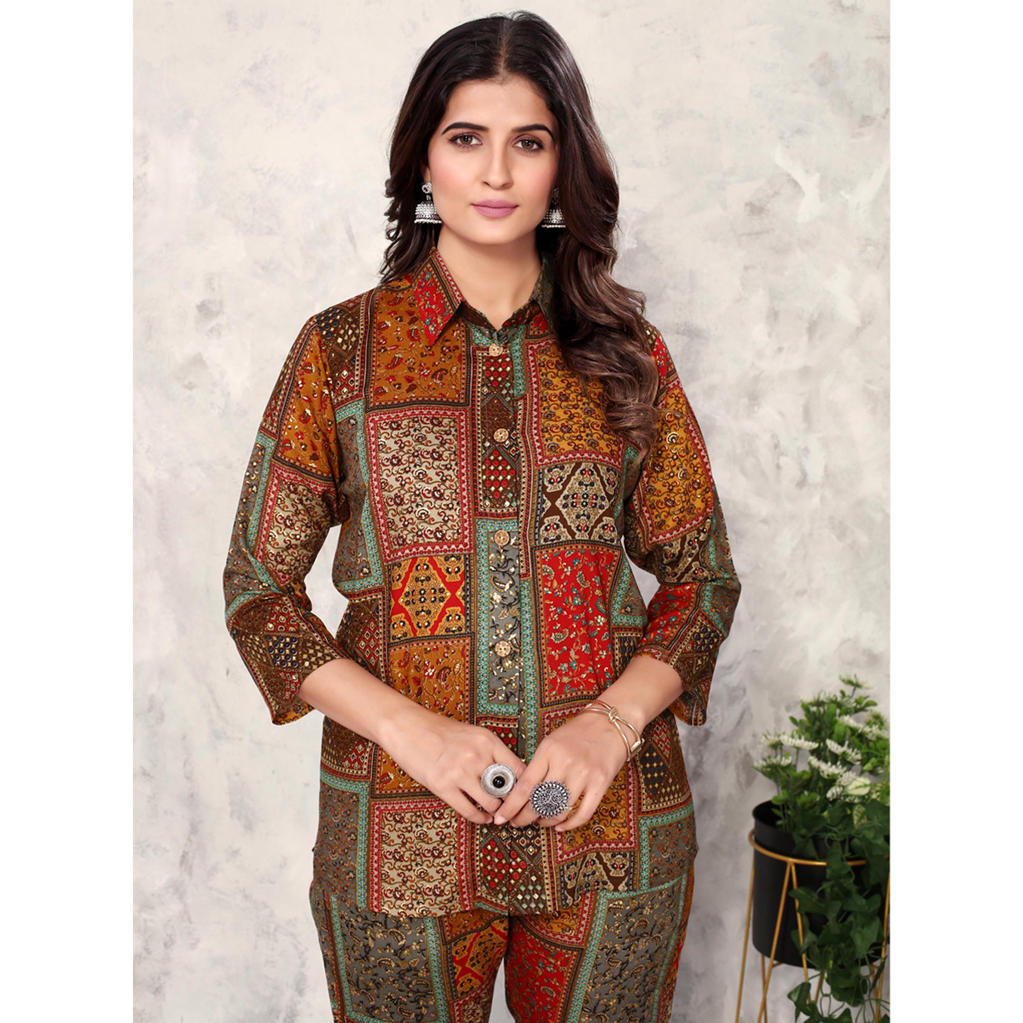 Peachmode Seller Brown Floral Printed Rayon Co Ord Set - view 6