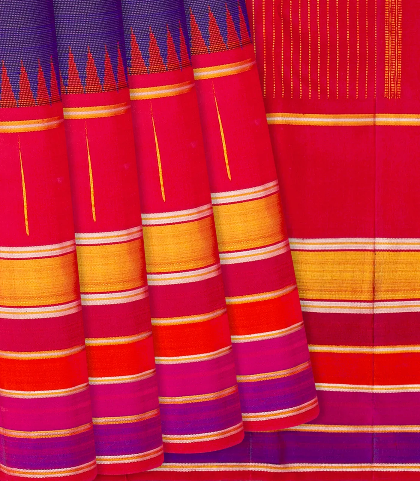 RmKV Violet Handloom Kanchipuram Korvai Silk Saree With Red Border-Violet