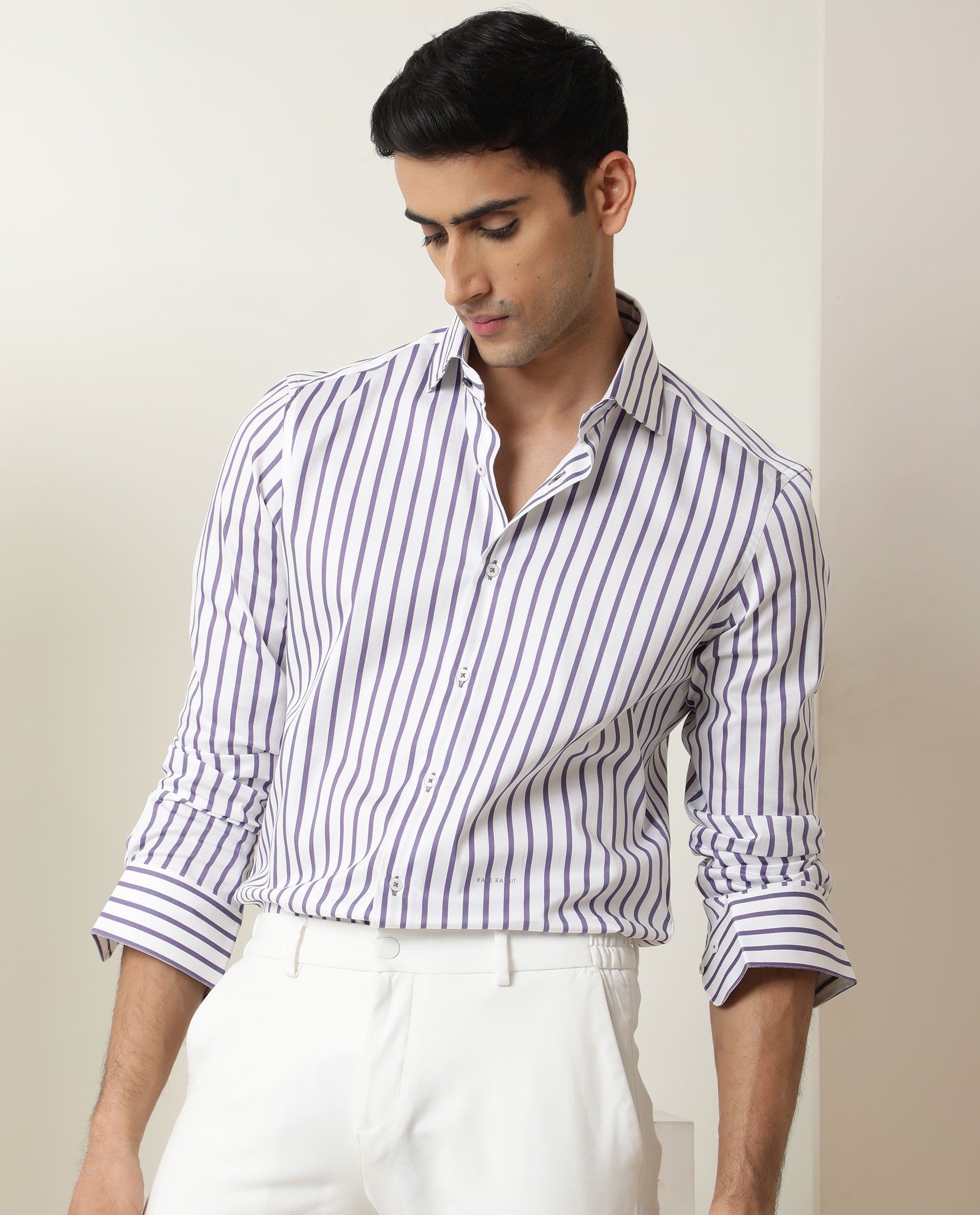 Rare Rabbit Men'S Lobo Dark Purple Shirt Cotton Fabric Collared Neck Full Sleeves Button Closure