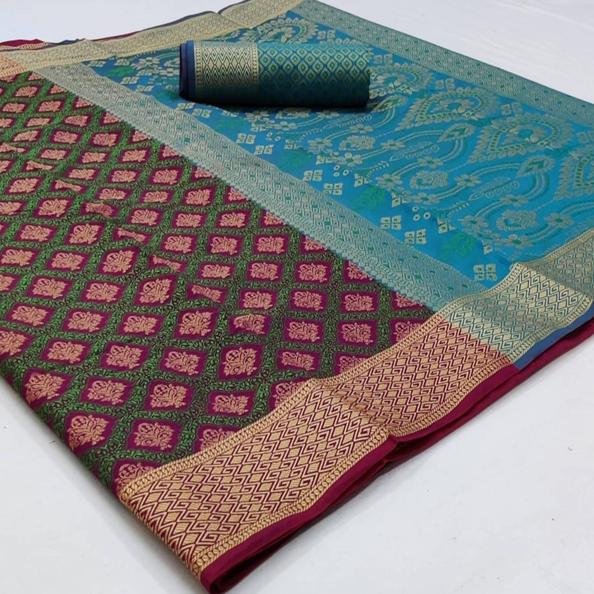 Peachmode Eye-catching Purple Colored Festive Wear Woven Patola Silk Saree