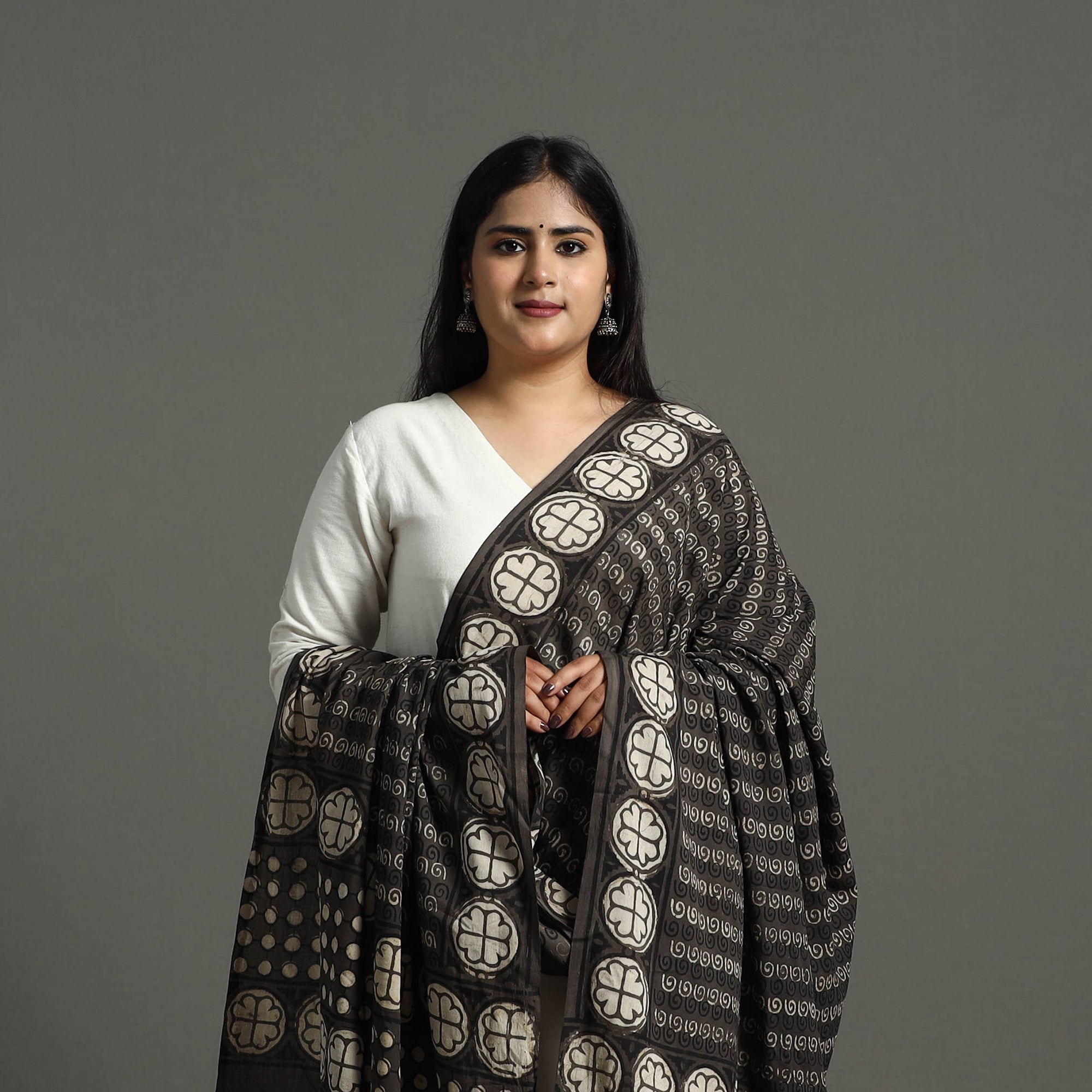 ITOKRI CRAFTS INITIATIVE Brown - Natural Dyed Mul Cotton Akola Print Dupatta 04 - view 3