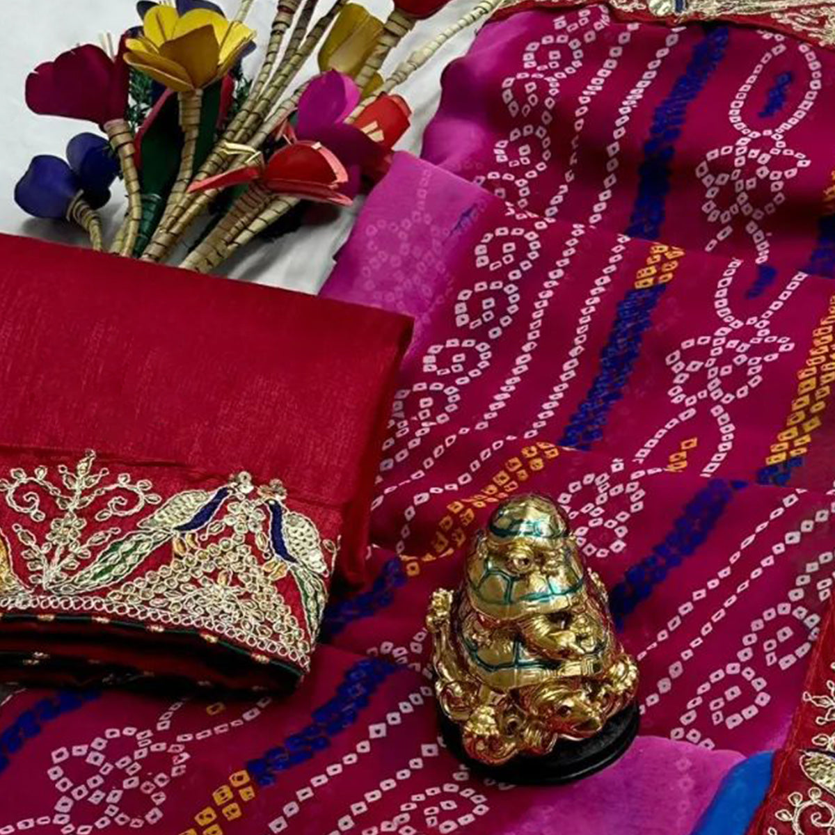 Peachmode Multicolor Bandhani Printed Georgette Saree - view 2
