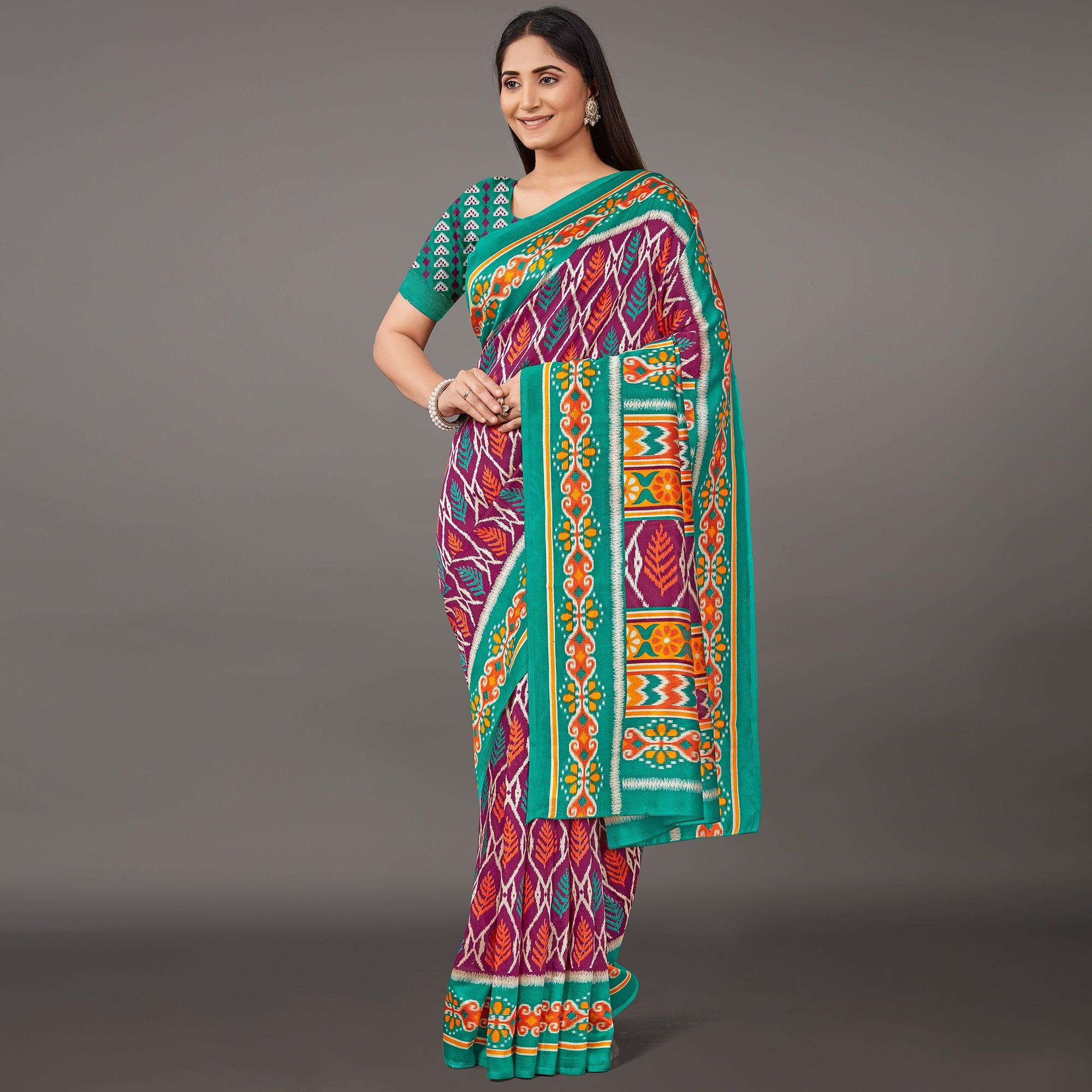 Peachmode Multicolor Casual Wear Floral Printed Art Silk Saree