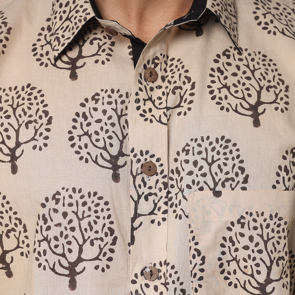 BINDAAS UNLIMITED Beige - Bindaas Block Printed Natural Dyed Cotton Men Half Sleeve Shirt - view 3