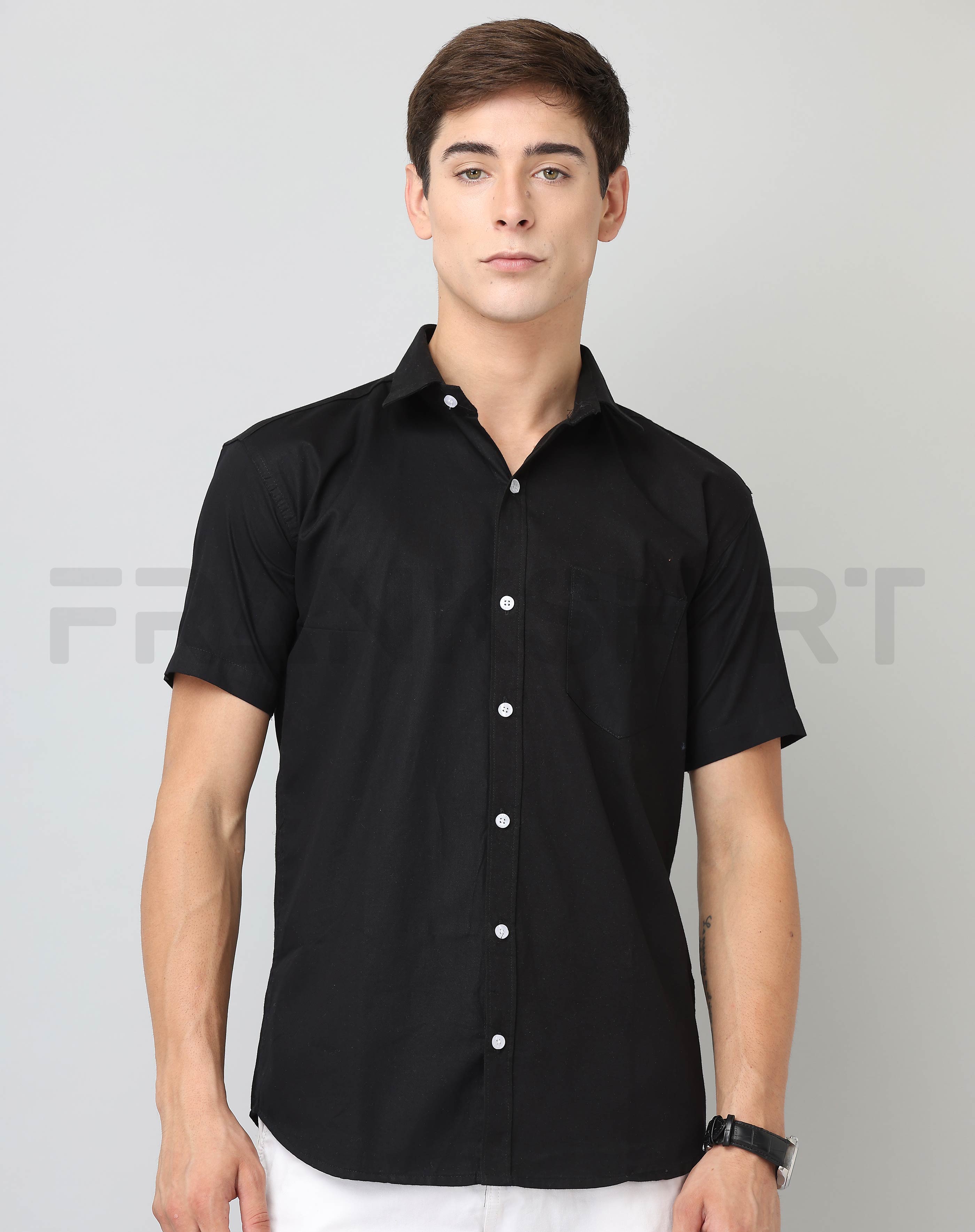 BlackTree Frankshirt Half Sleeve Black Tailored Fit Cotton Casual Shirt for Man - view 5