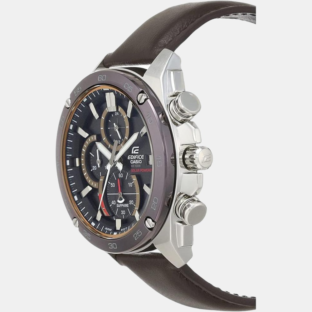 Casio Edifice Men Quartz Black Dial Chronograph Leather Watch EX464 - view 2