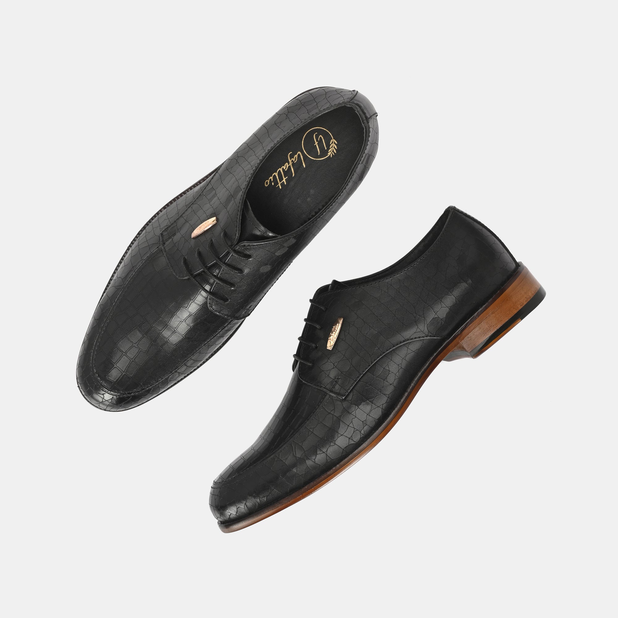Black Laser Engraved Lace-Up Shoes by Lafattio - view 2
