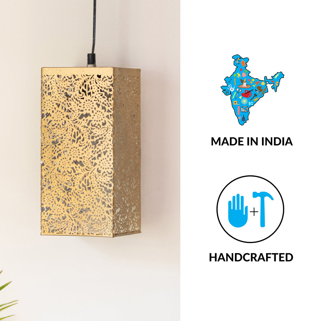 EXCLUSIVELANE 'Monochrome Lights' Hand-Etched Cuboidal Hanging Pendant Lamp In Iron (11 Inch) - view 5