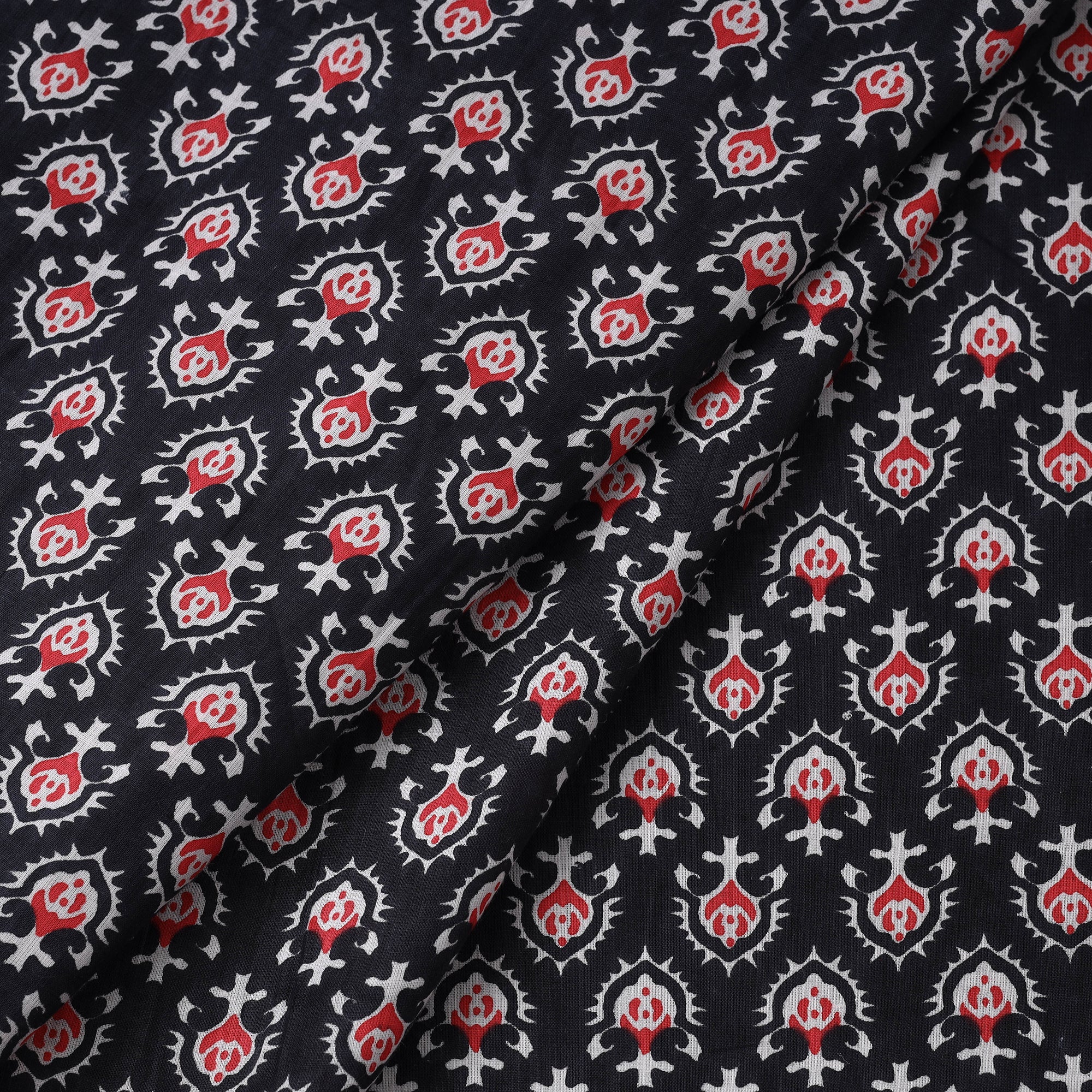 HAVELI CHRONICLES Black Floret Jaipur Print Cotton Fabric - view 2