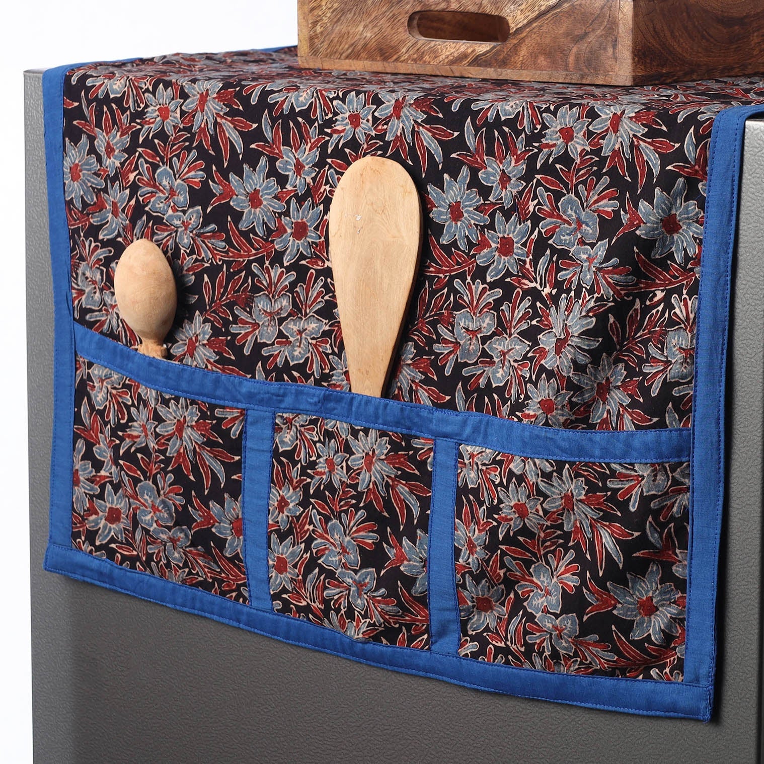 JALPARI Black - Ajrakh Block Printed Cotton Fridge Top Cover with Multiple Pockets - view 2