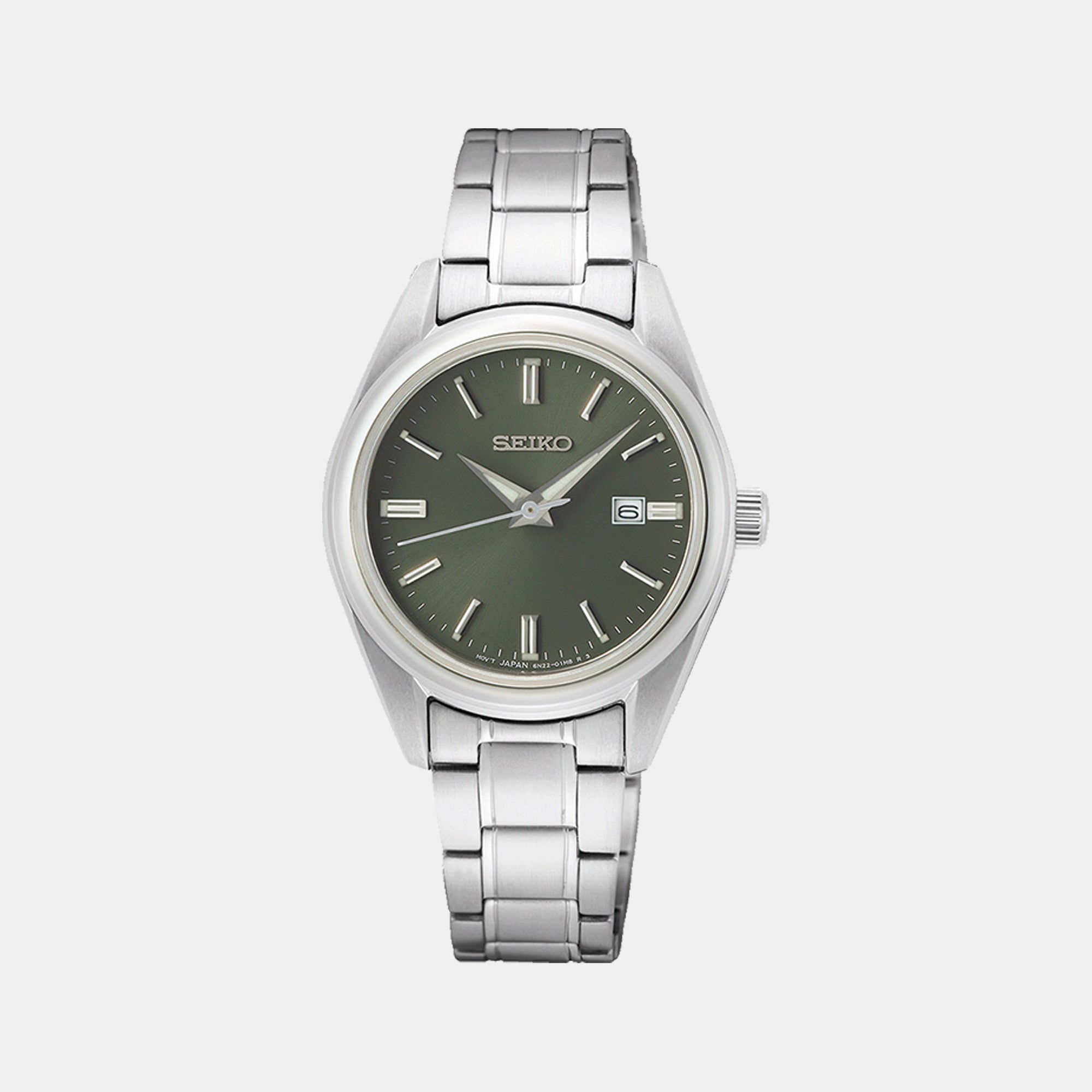 Seiko Dress Women Quartz Green Dial Analog Stainless Steel Watch SUR533P1