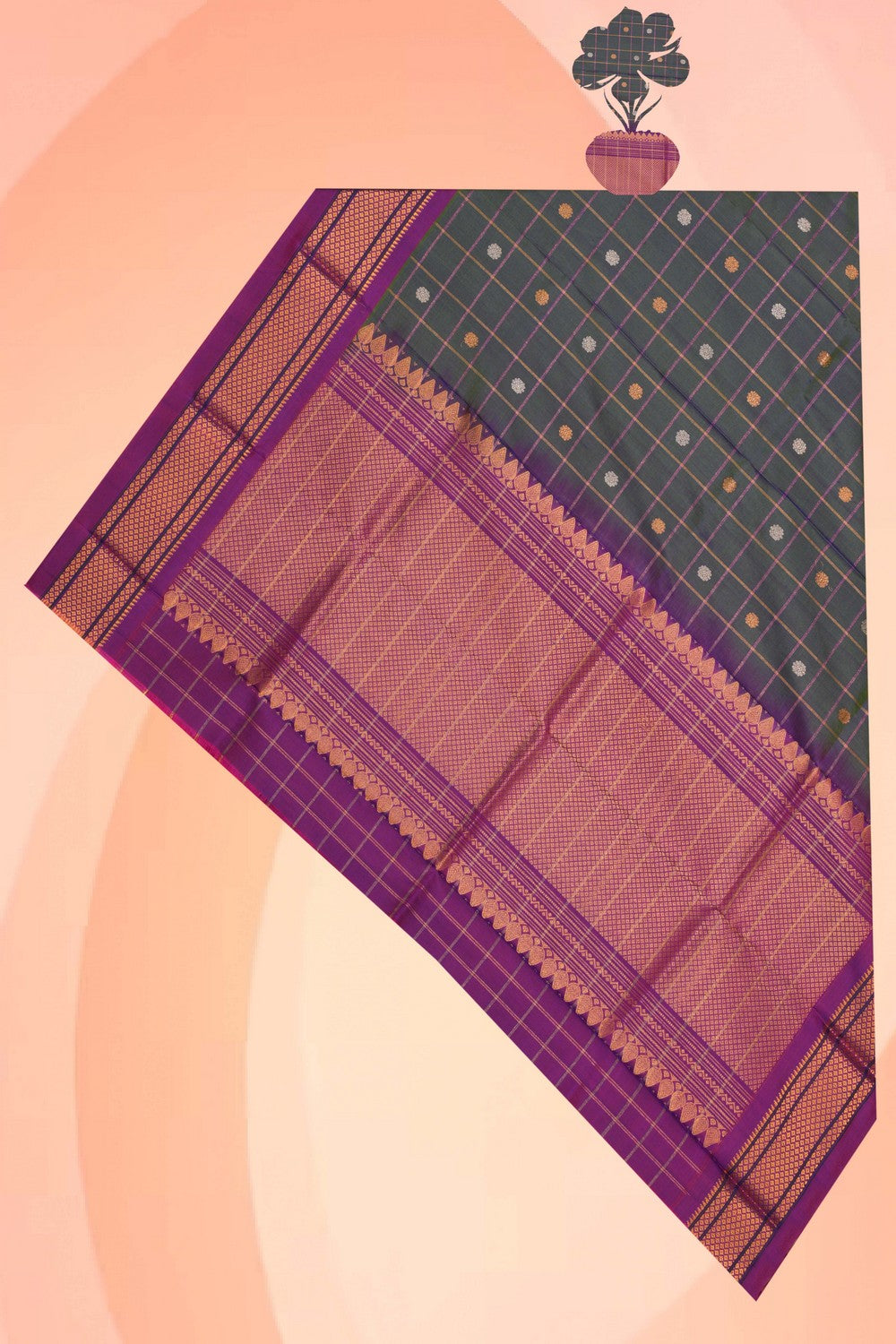 Kalanjali Gadwal Silk Kattam Green Dupatta