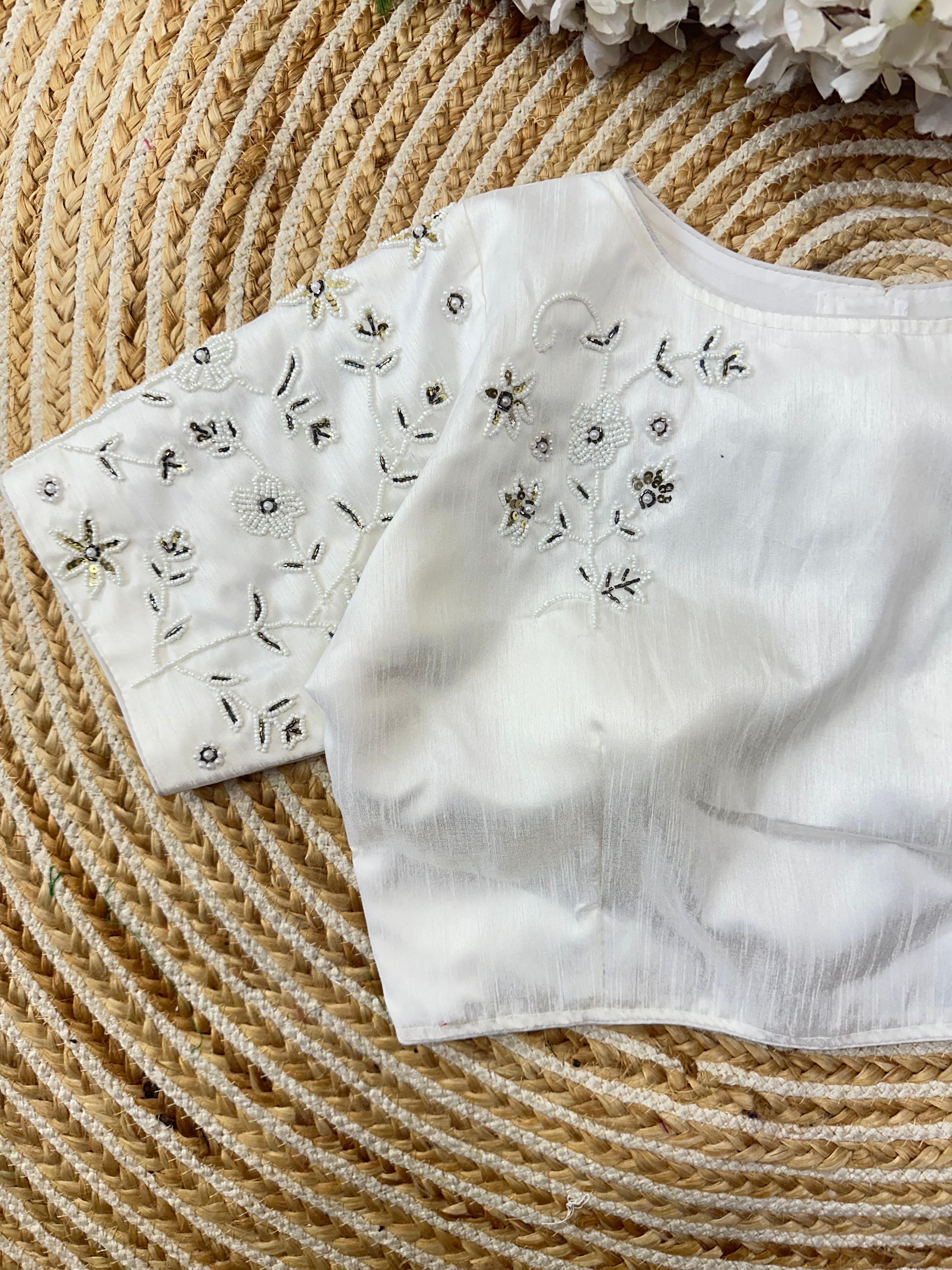 ClothsVilla White Handcrafted Jilmil Silk Blouse with Intricate Embroidery - view 9