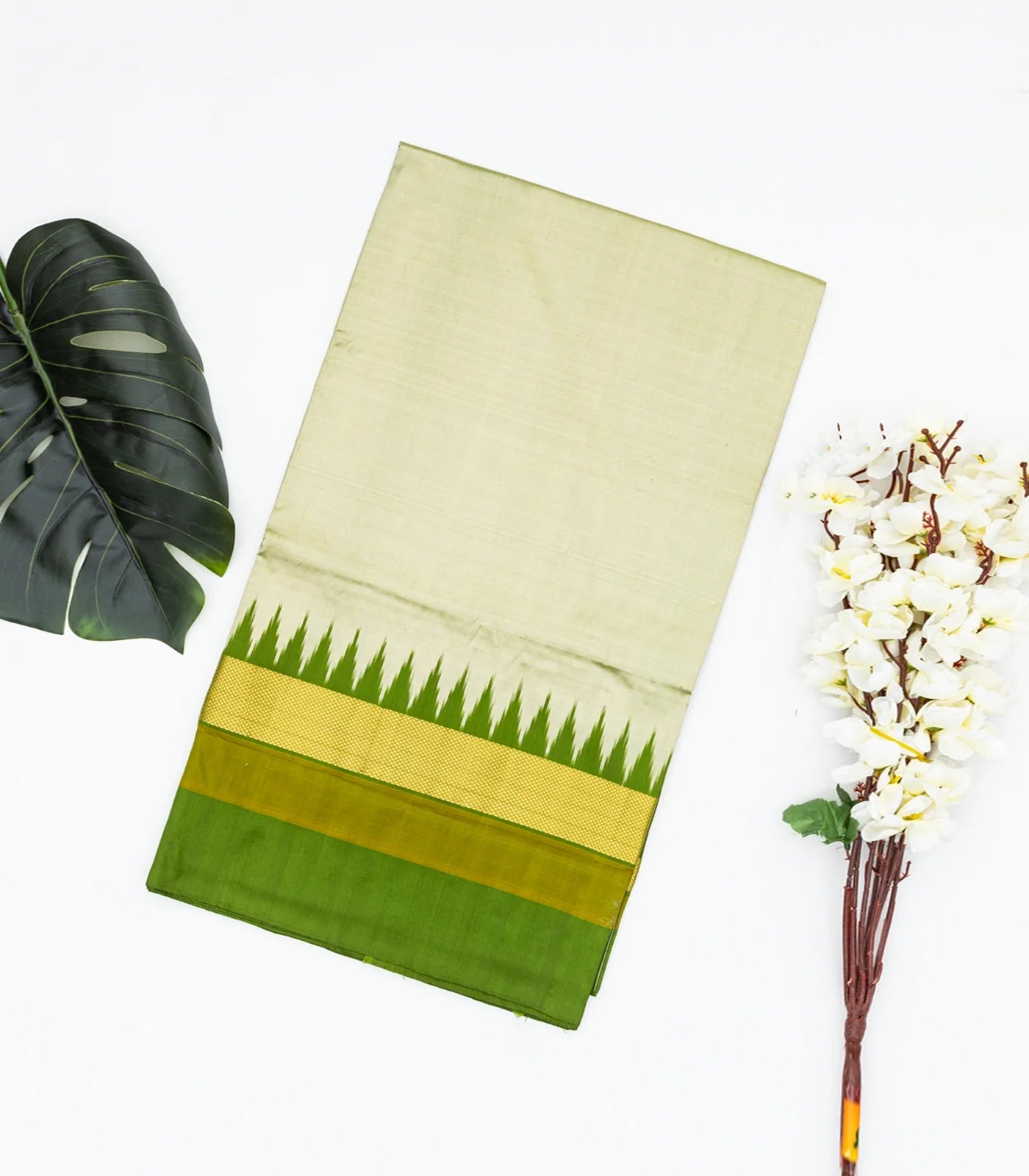 RmKV Light Green Handloom Ikat Silk Saree With Contrast Green Border