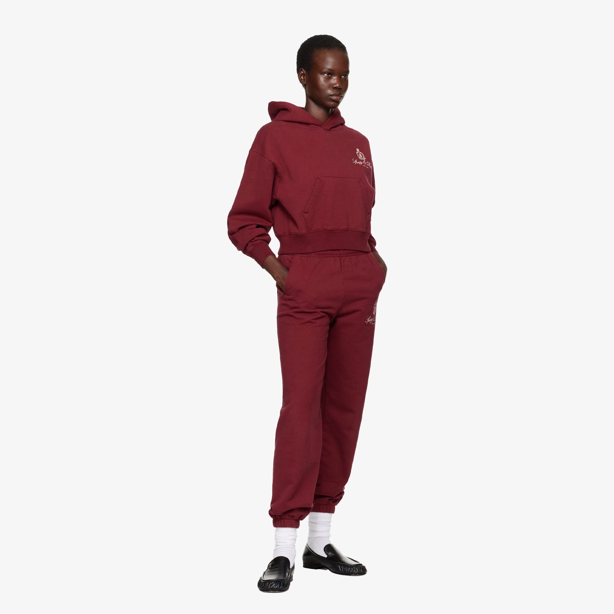 Sporty & Rich | Vendome Embroidered Cropped Hoodie { Red - view 4