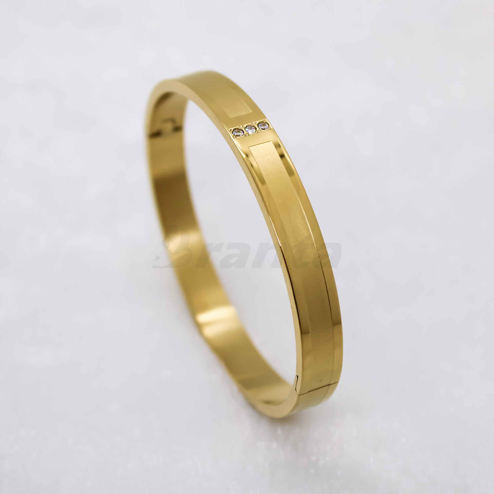 Branta Matte and Shiny Finish with Three Diamond Gold Bracelet for Men